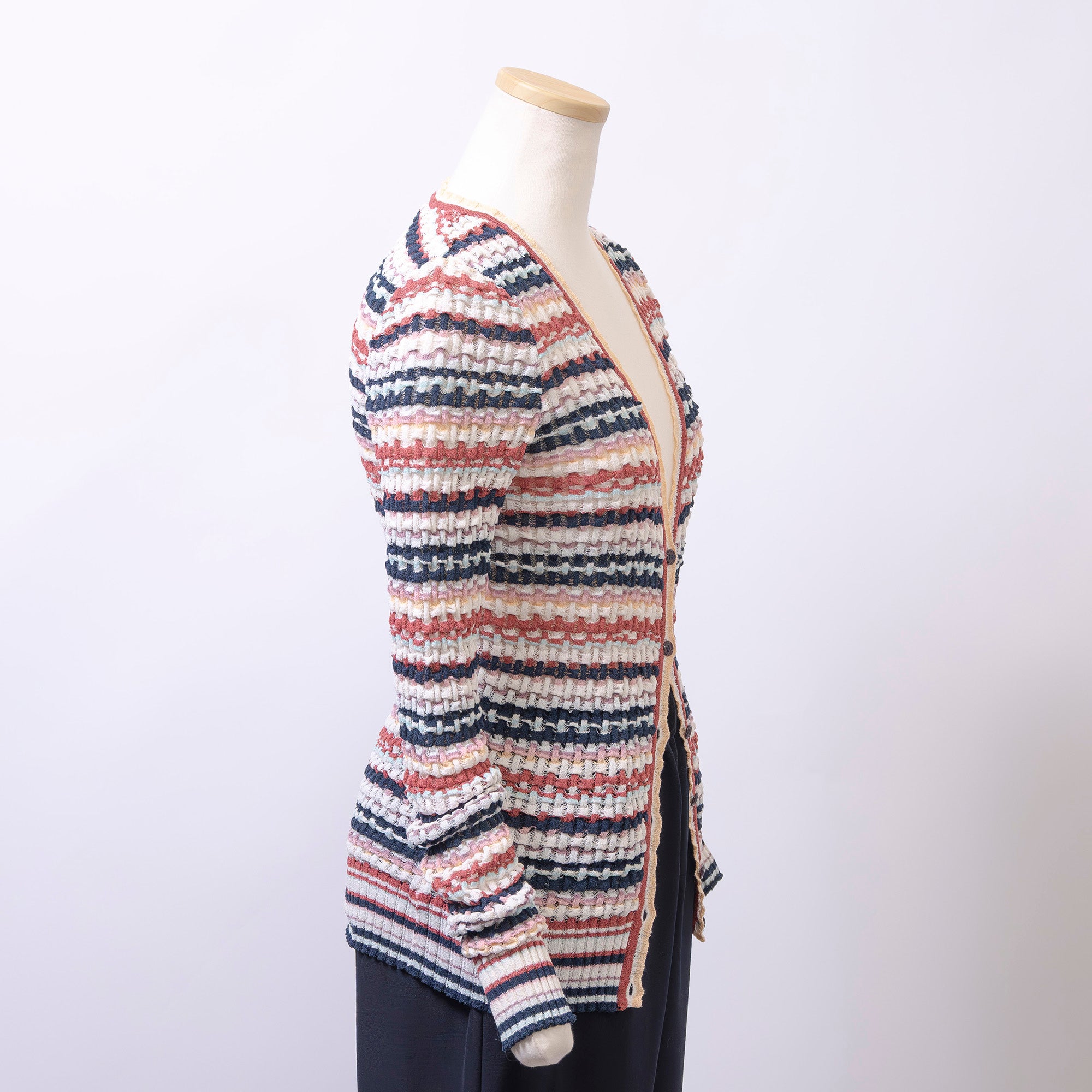 ミッソーニ MISSONI Vネック ニットカーディガン マルチカラー ボーダー 透かし編み サマーニット イタリア製 レディース 春夏 高級ニット