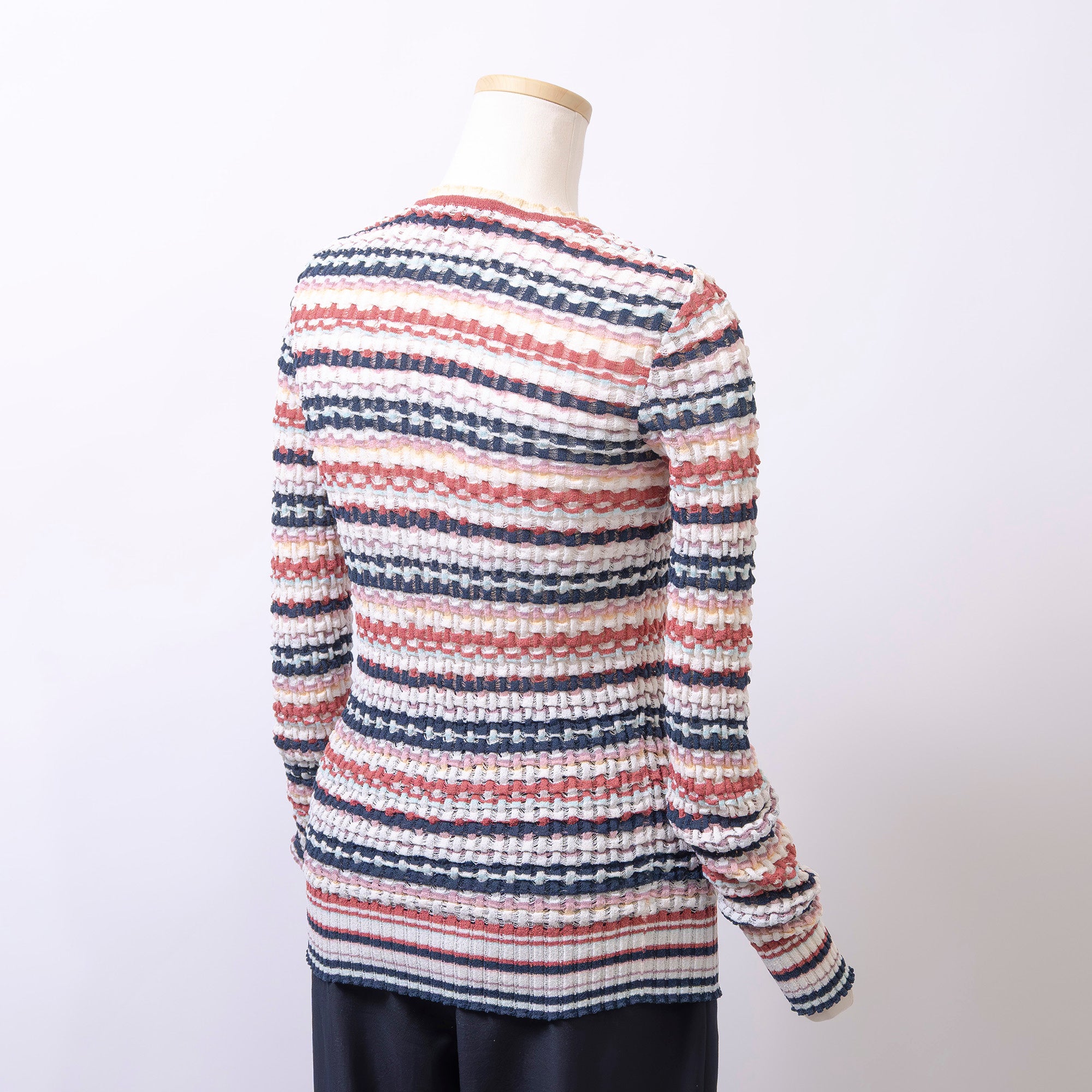 ミッソーニ MISSONI Vネック ニットカーディガン マルチカラー ボーダー 透かし編み サマーニット イタリア製 レディース 春夏 高級ニット