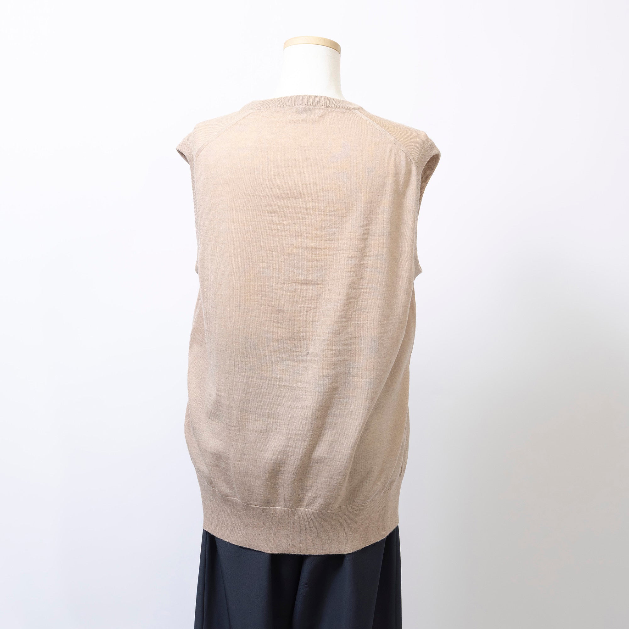 セリーヌ CELINE Vネック ニットベスト ベージュ ユニセックス 50 ウール ロゴ刺繍 イタリア製 ノースリーブ メンズ レディース レイヤード
