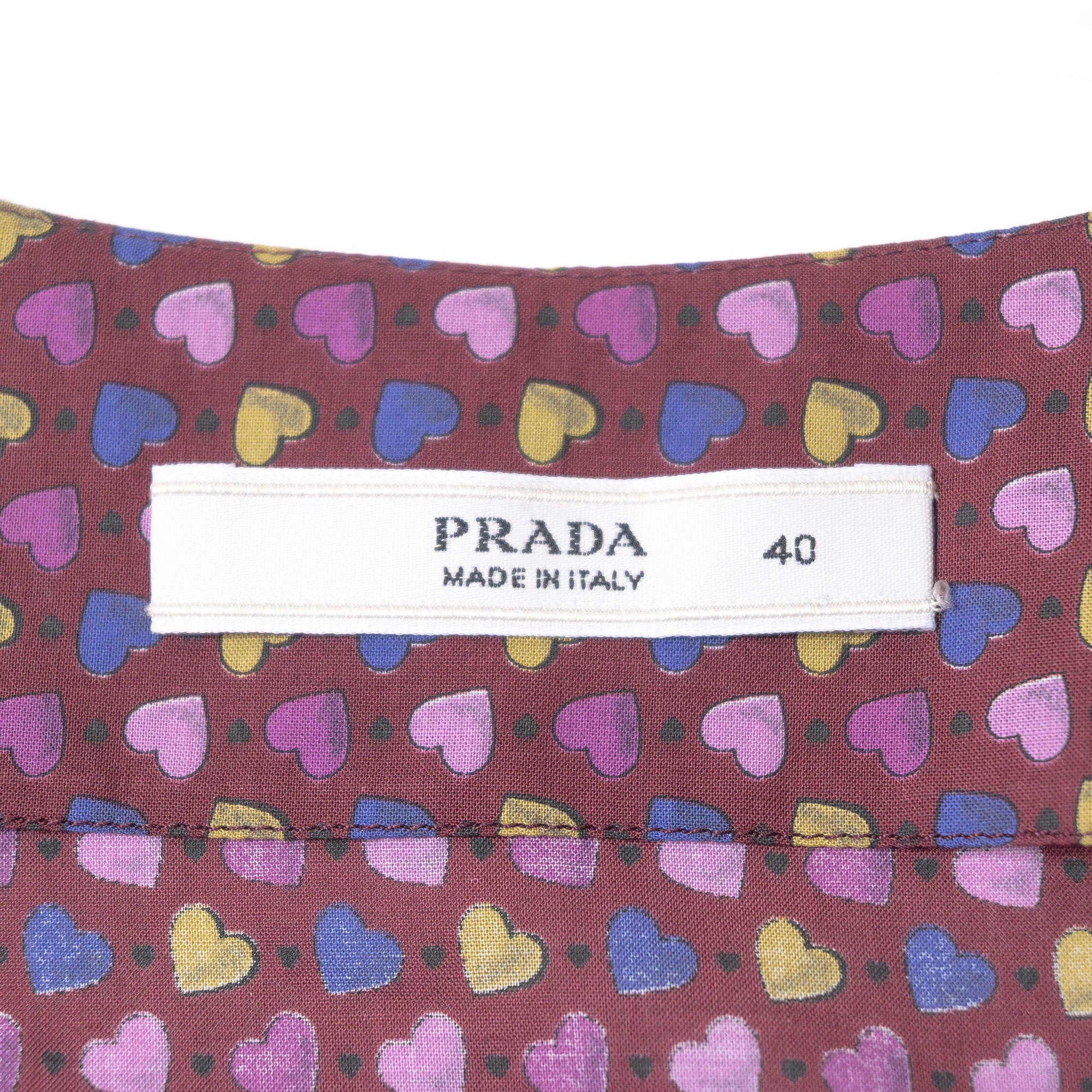プラダ PRADA ノースリーブワンピース ハート柄 総柄 レディース 40 イタリア製 フロントボタン ギャザー フレアワンピース ひざ丈 Aライン