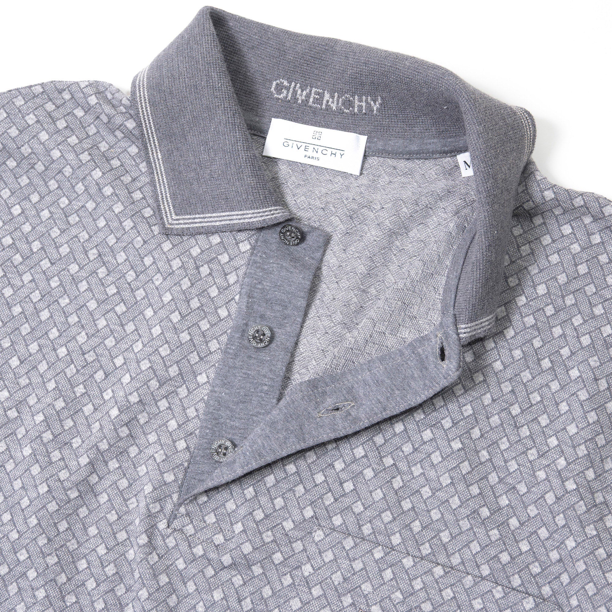 ジバンシィ GIVENCHY GIVENCHY PARIS ロングスリーブ コットンニットポロ グレー メンズ 長袖ポロシャツ 総柄 4Gロゴ 刺繍ロゴ イタリア製
