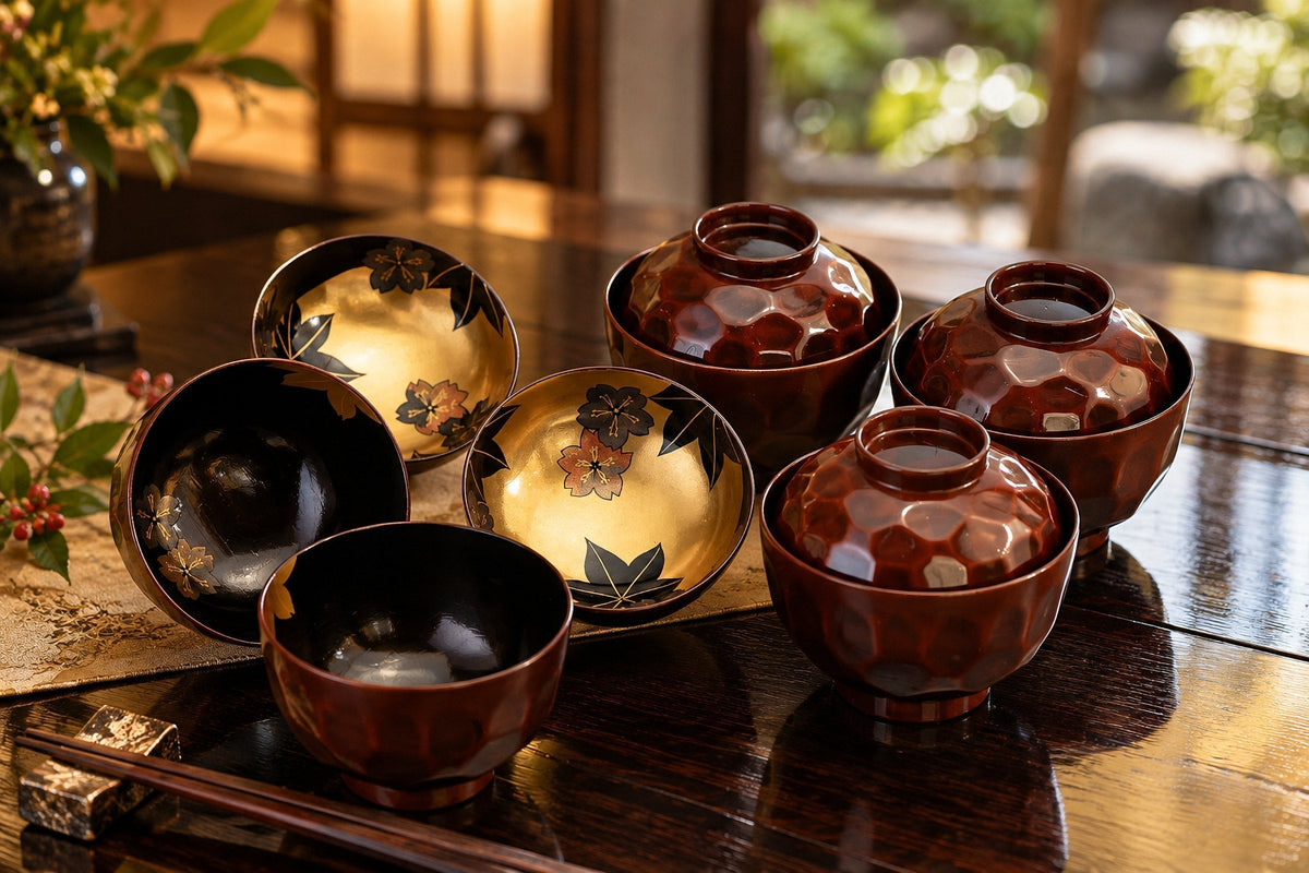 漆の椀と蒔絵の器