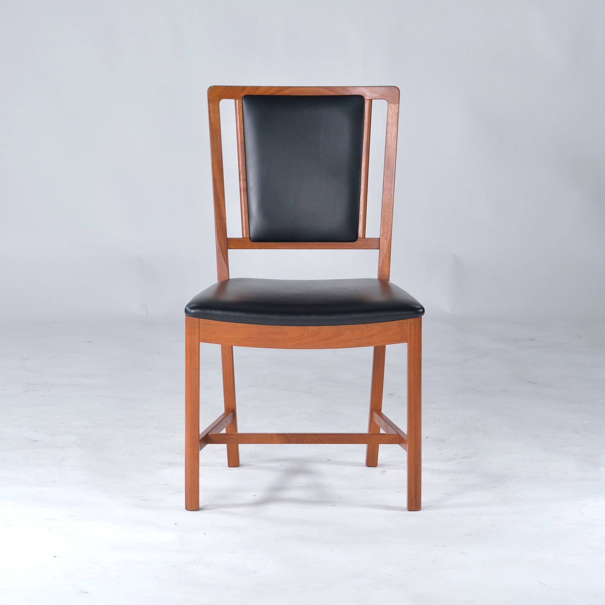 Nordic Danish Dining Chair Solid Teak Wood PVC Leather (1) Armless Chair Nordic Modern Mid-Century Natural