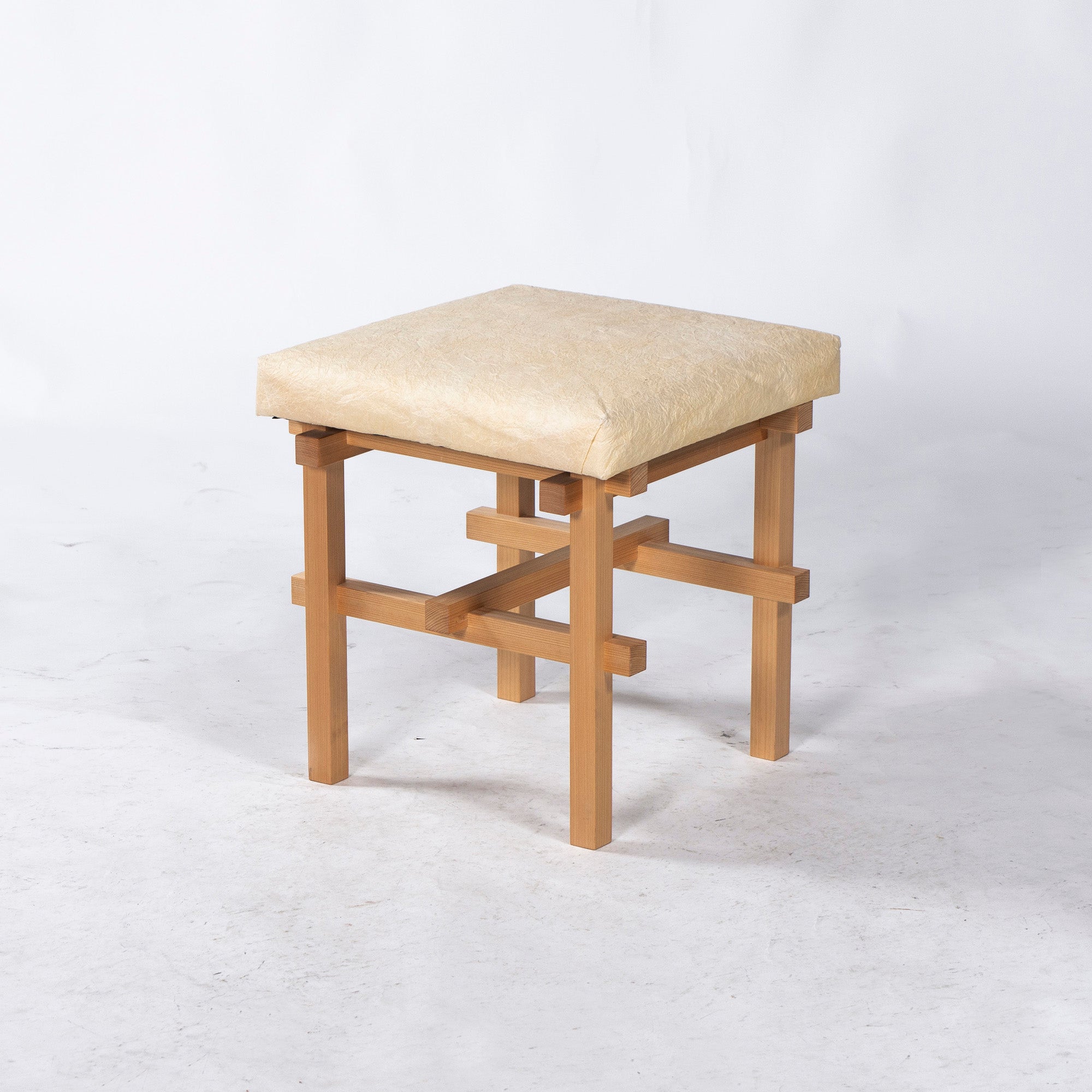 Stool Kurashima Woodworks Kamiki Stool Hinoki Wood Cedar Wood Washi (1) Solid Wood Japanese Modern Made with Japanese Hinoki Wood Natural Dining Chair