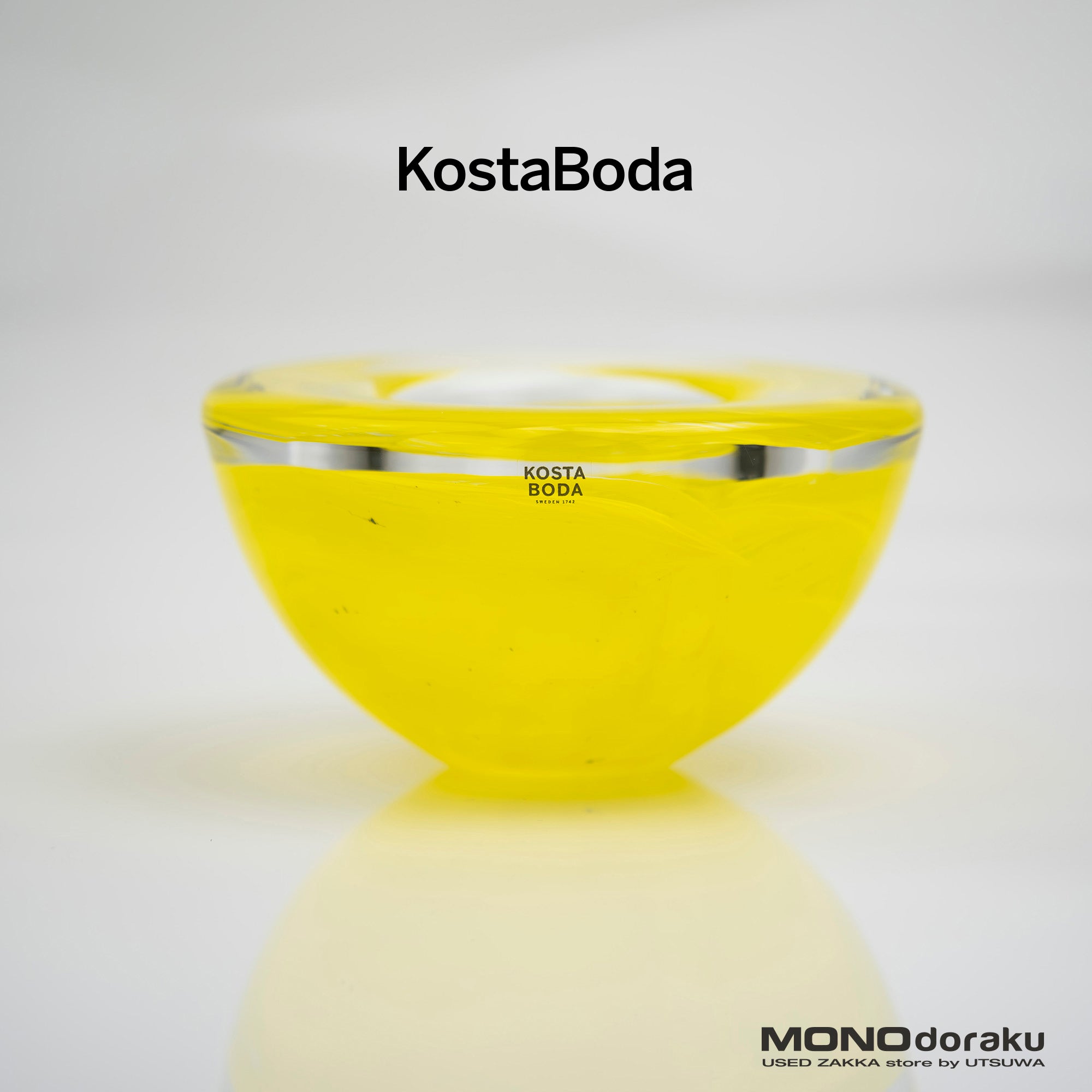 Kosta Boda Atoll Candle Holder by Anna Ehrner, Vintage 1997s, Yellow (1)