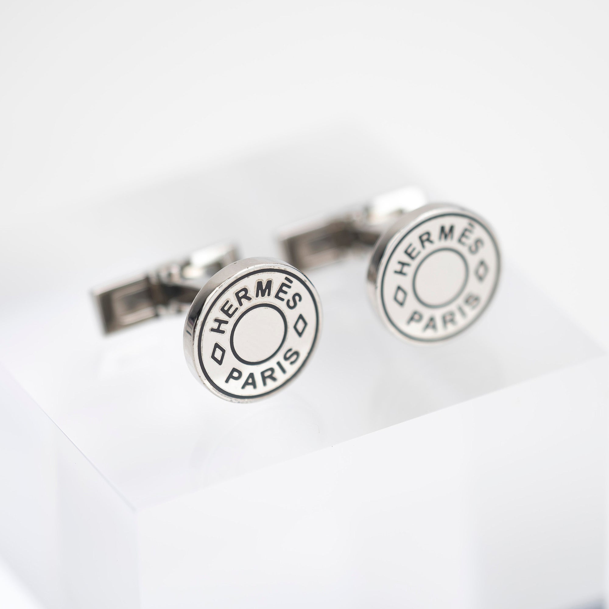 HERMES Serie Ricor 2 Cufflinks Silver x Black