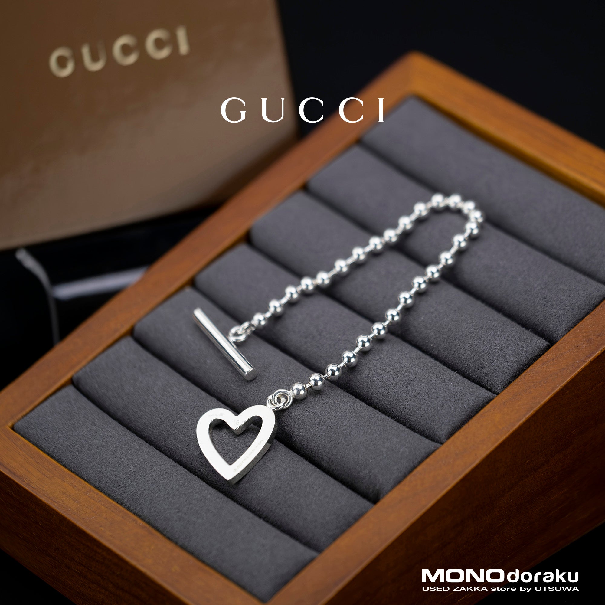 GUCCI TOGGLE HEART Ball Chain Bracelet Silver 925 Women's Accessories