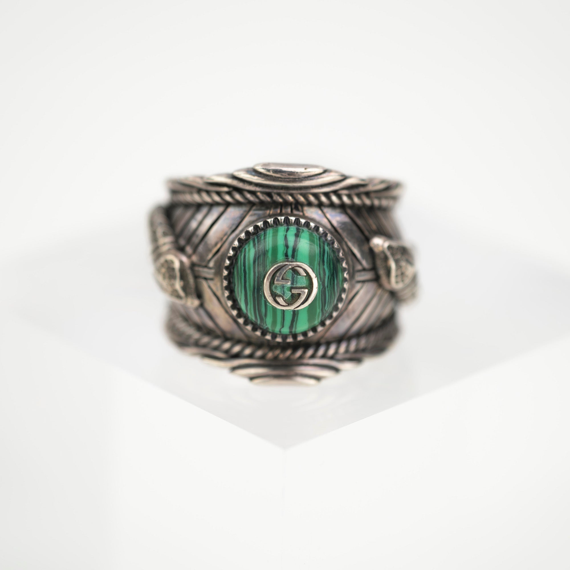 グッチ GUCCI キングスネークガーデンリング Kingsnake Garden ring マラカイト×SV925リング 19号 メンズアクセサリー