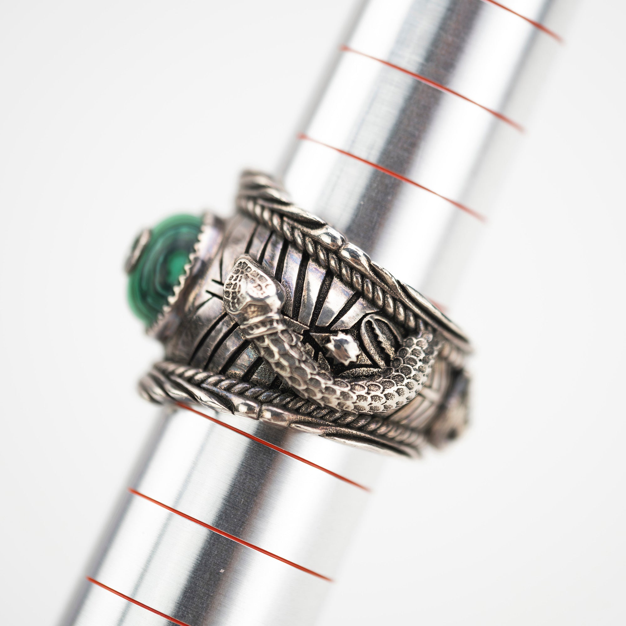 グッチ GUCCI キングスネークガーデンリング Kingsnake Garden ring マラカイト×SV925リング 19号 メンズアクセサリー