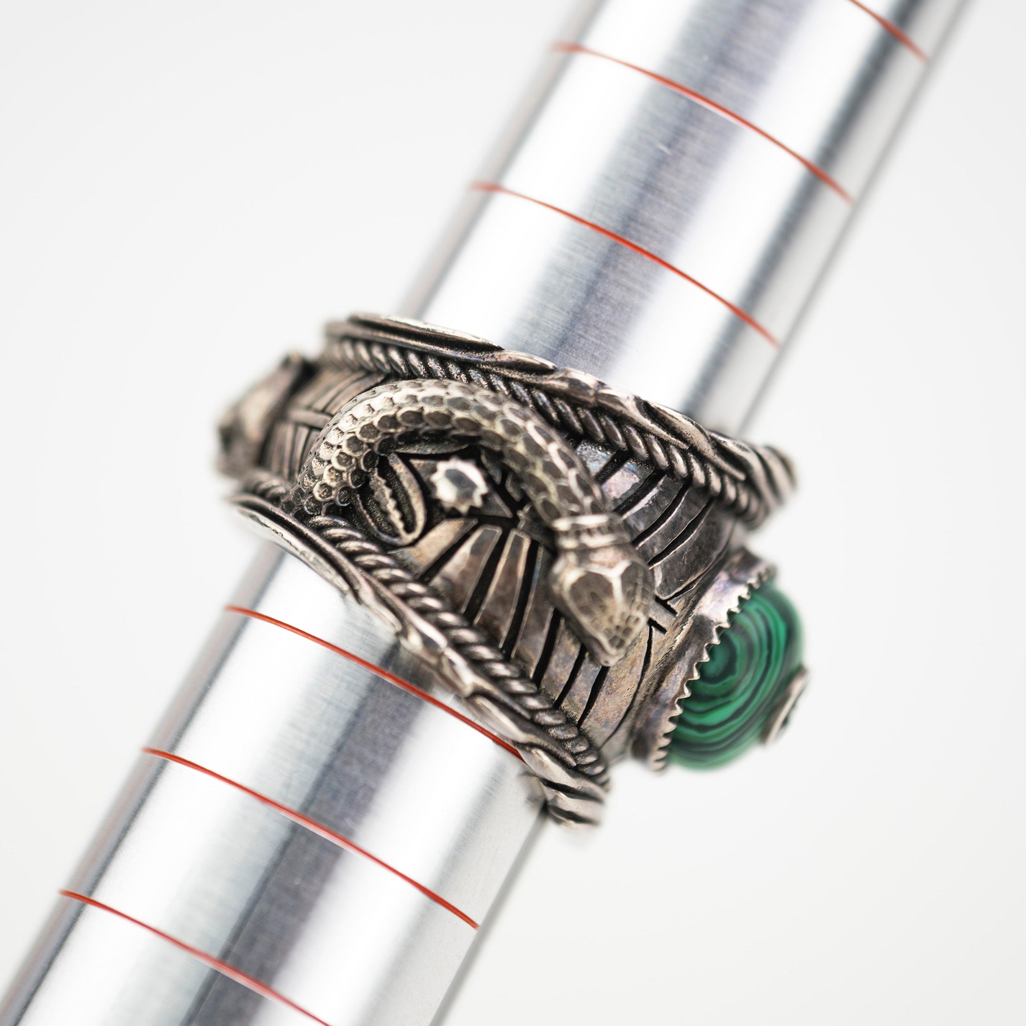 グッチ GUCCI キングスネークガーデンリング Kingsnake Garden ring マラカイト×SV925リング 19号 メンズアクセサリー