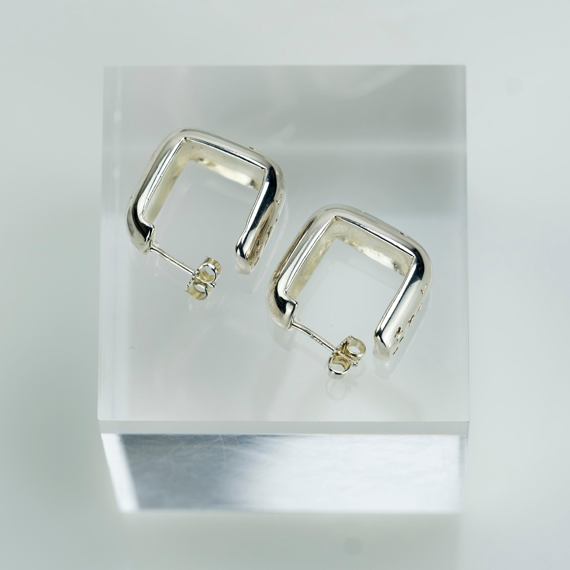 CHANEL Square Hoop Earrings, Silver 925, 18.99g