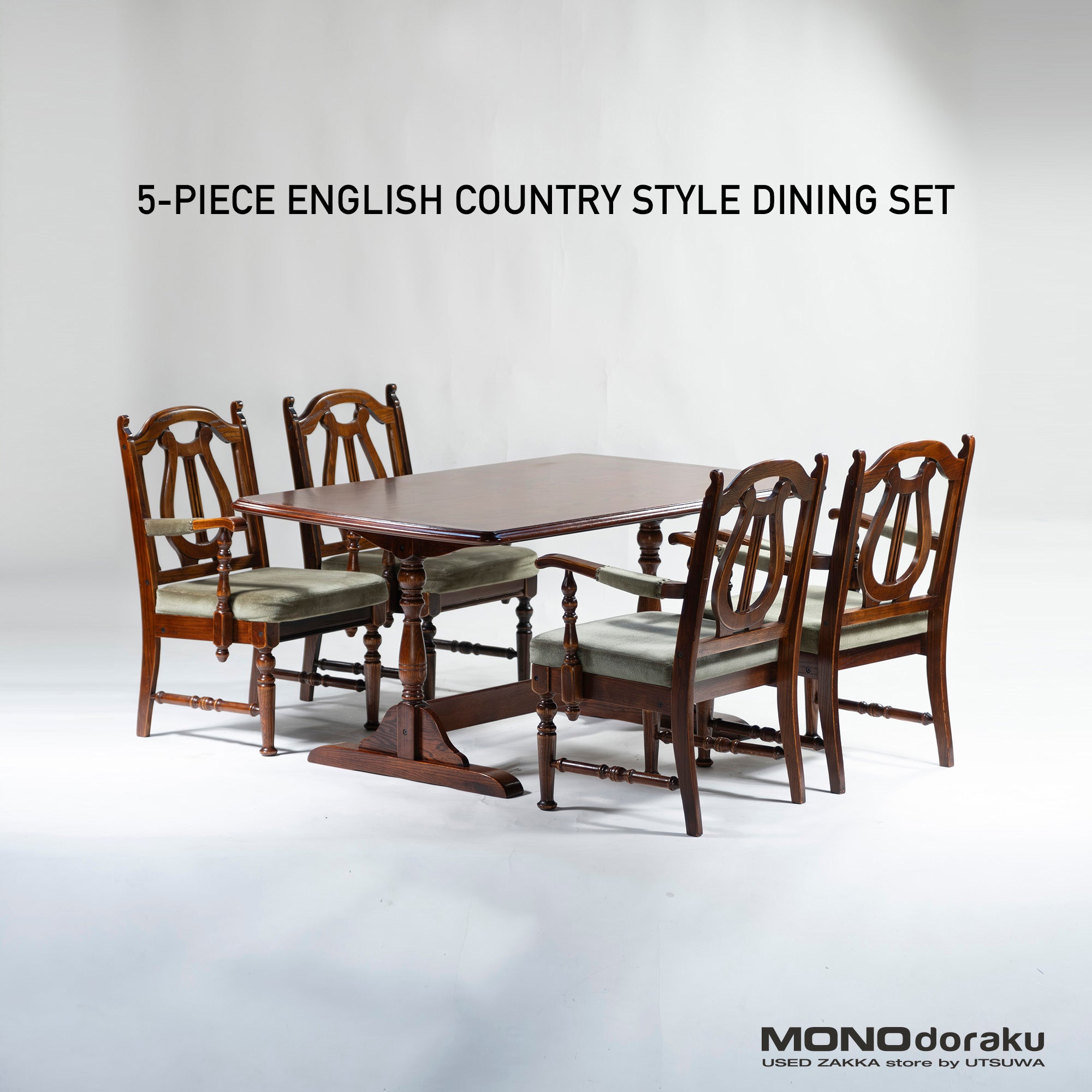 5-piece dining set, British country style, oak wood, armchair, dining chair, dining table, antique style, Mitsukoshi