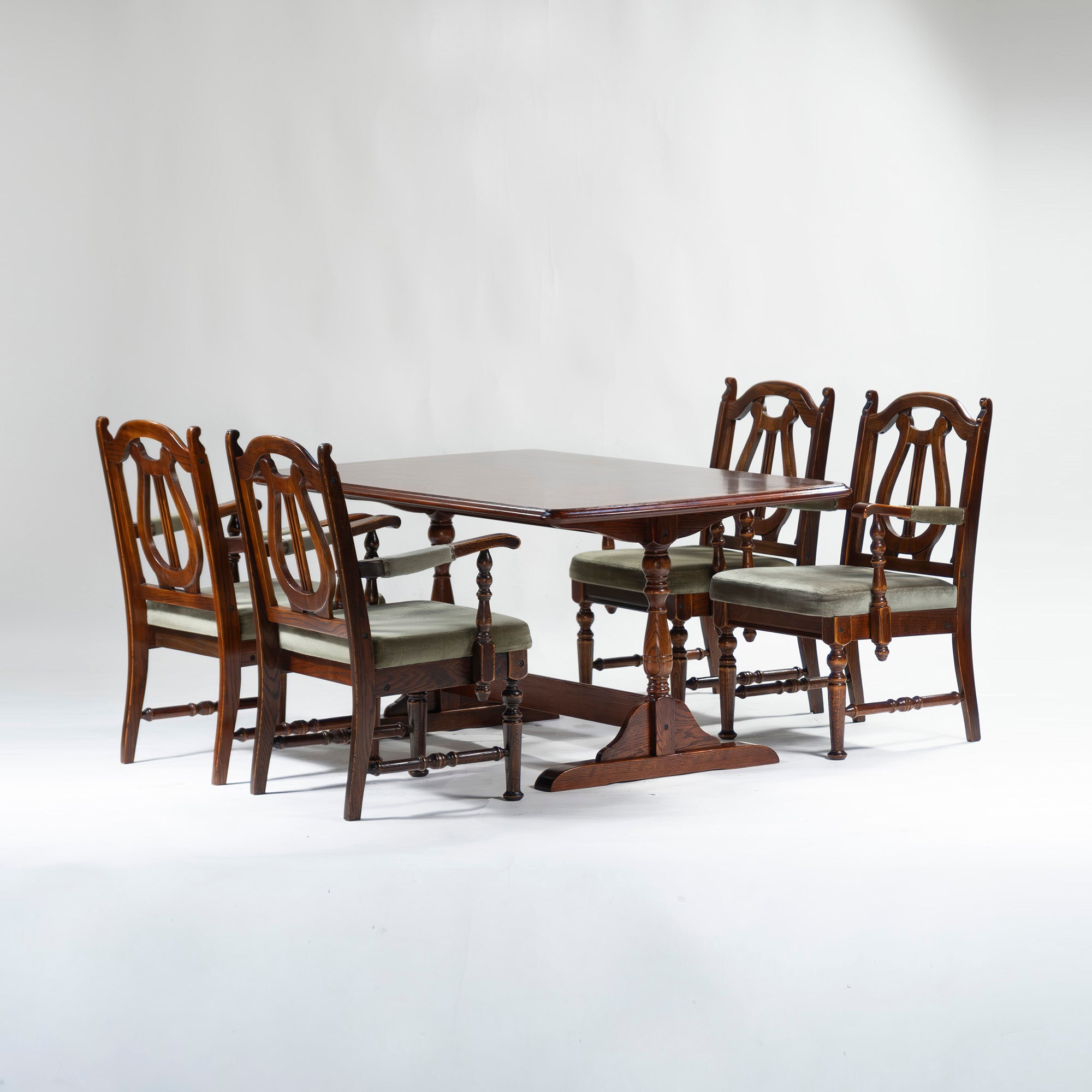 5-piece dining set, British country style, oak wood, armchair, dining chair, dining table, antique style, Mitsukoshi