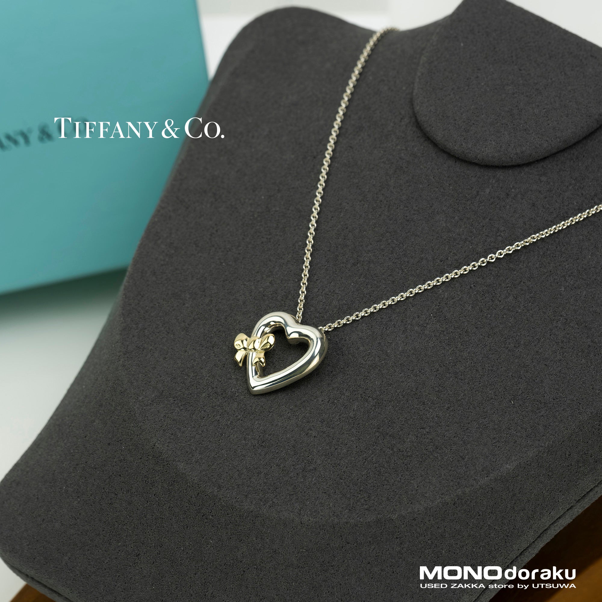 Tiffany &amp; Co. Heart Ribbon Necklace Women's Accessory Silver 925 K18