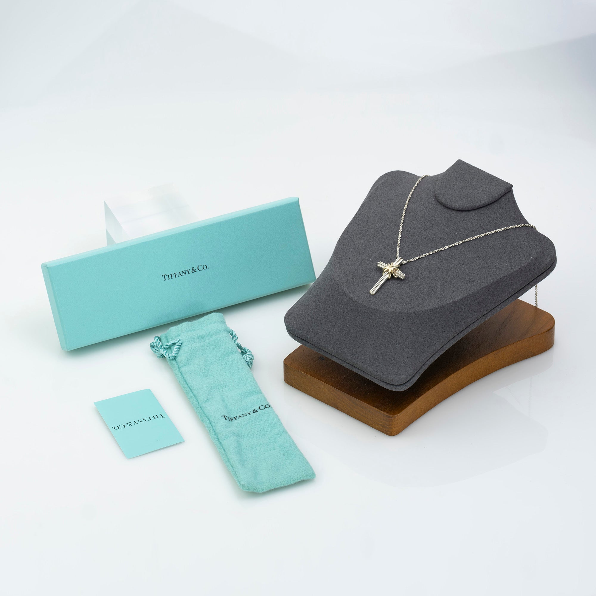 Tiffany &amp; Co. Signature Cross Necklace Accessory Silver 925 K18 Unisex