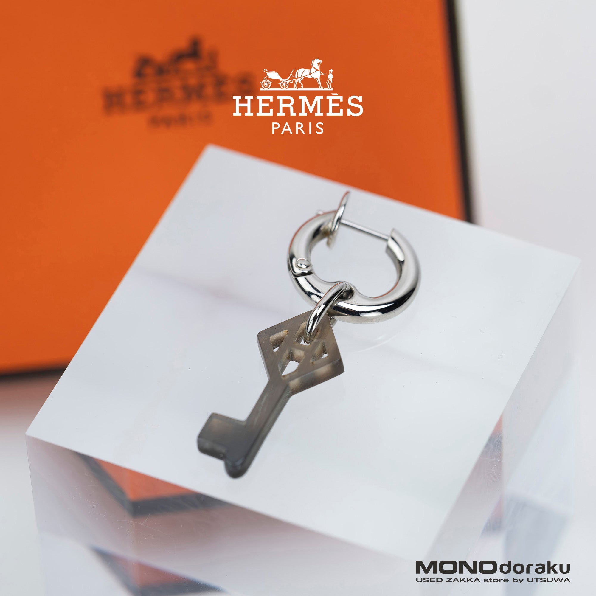 エルメス HERMES クレH シングルピアス メンズアクセサリー バッファローホーン×メタル 美品