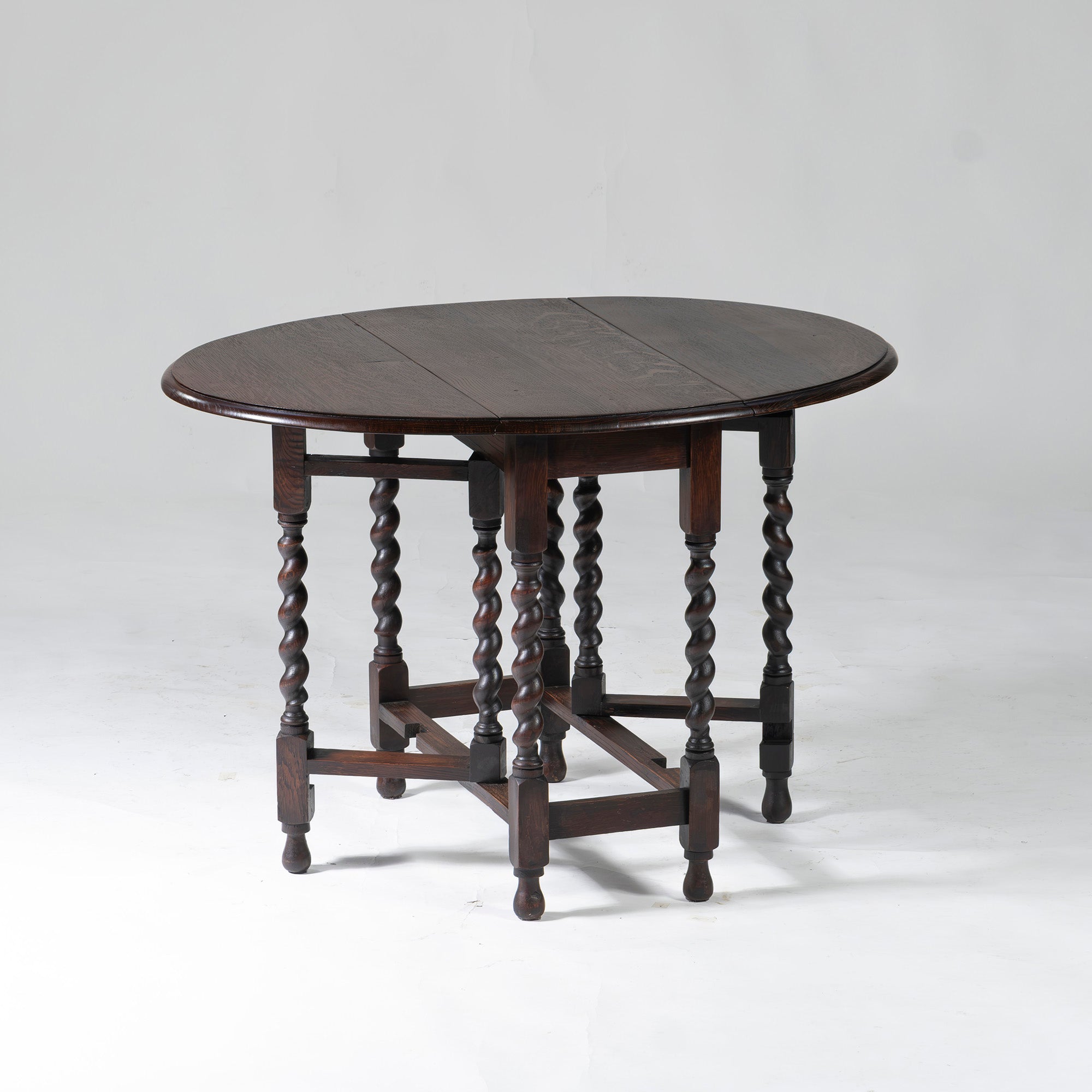 British antique dining table, gateleg table, oak, twisted legs, classic design, butterfly table