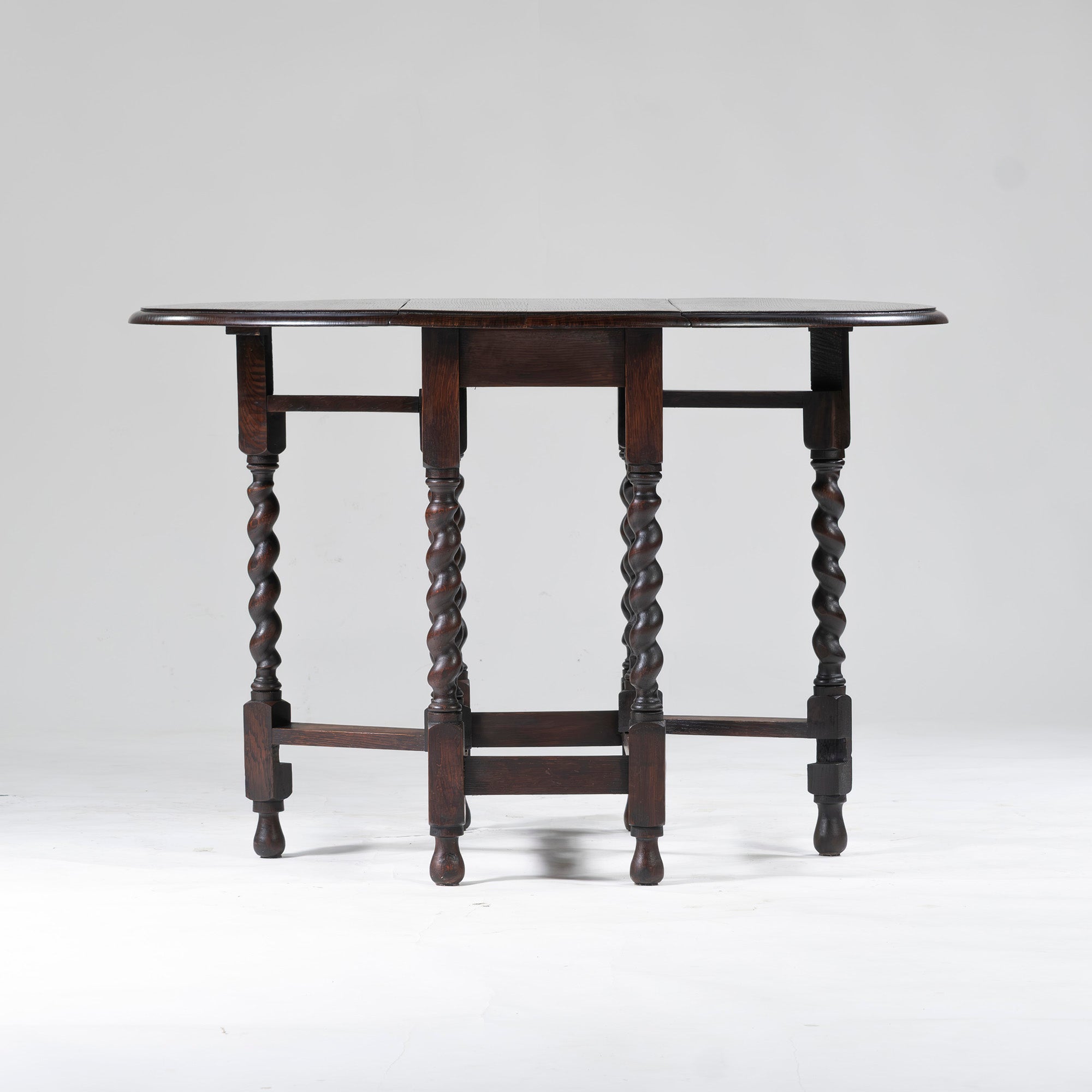 British antique dining table, gateleg table, oak, twisted legs, classic design, butterfly table