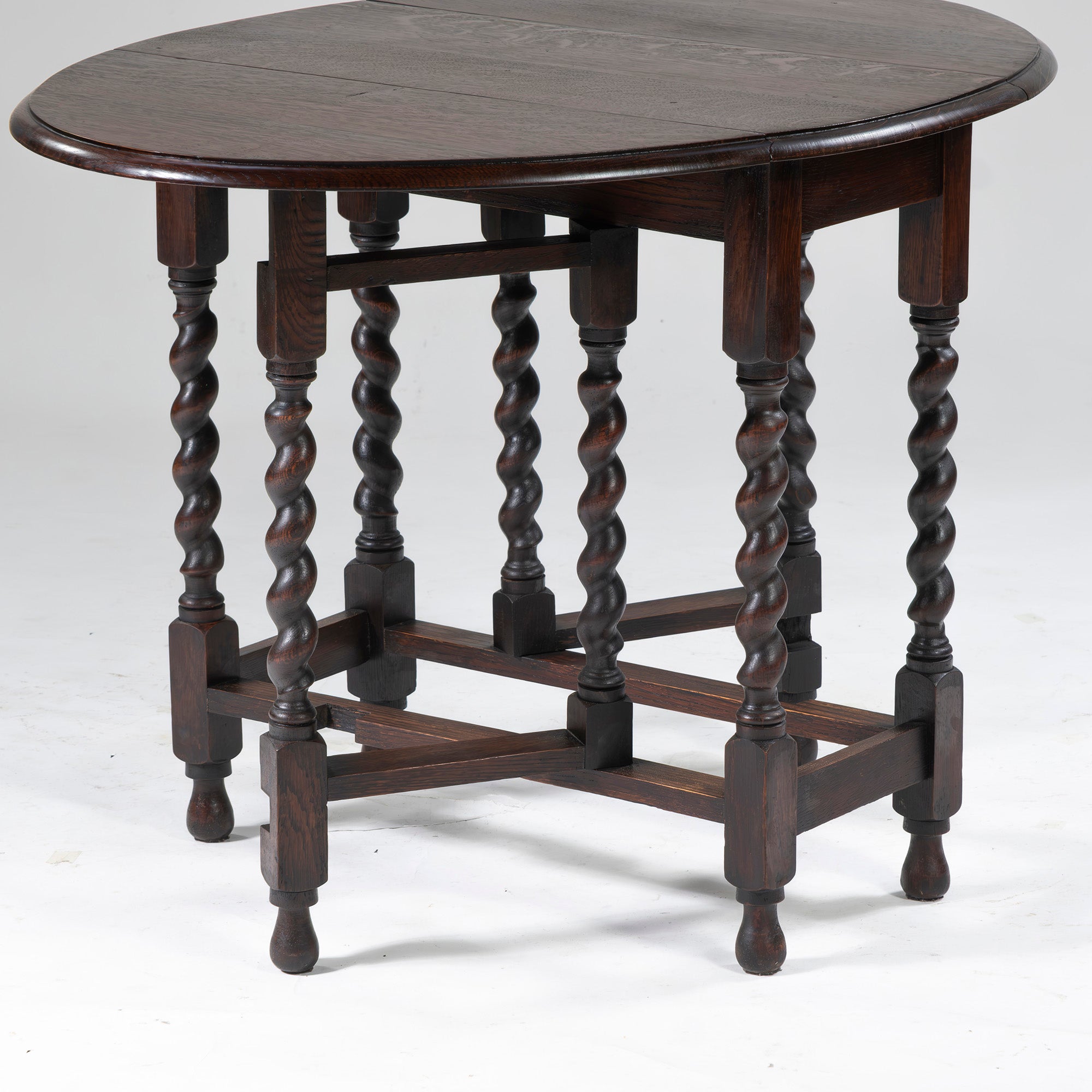 British antique dining table, gateleg table, oak, twisted legs, classic design, butterfly table