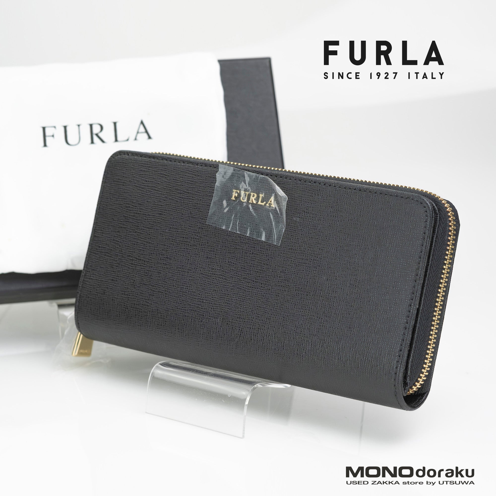 FURLA BABYLON long wallet in Saffiano leather with a round zipper, black, excellent condition, box and dust bag included