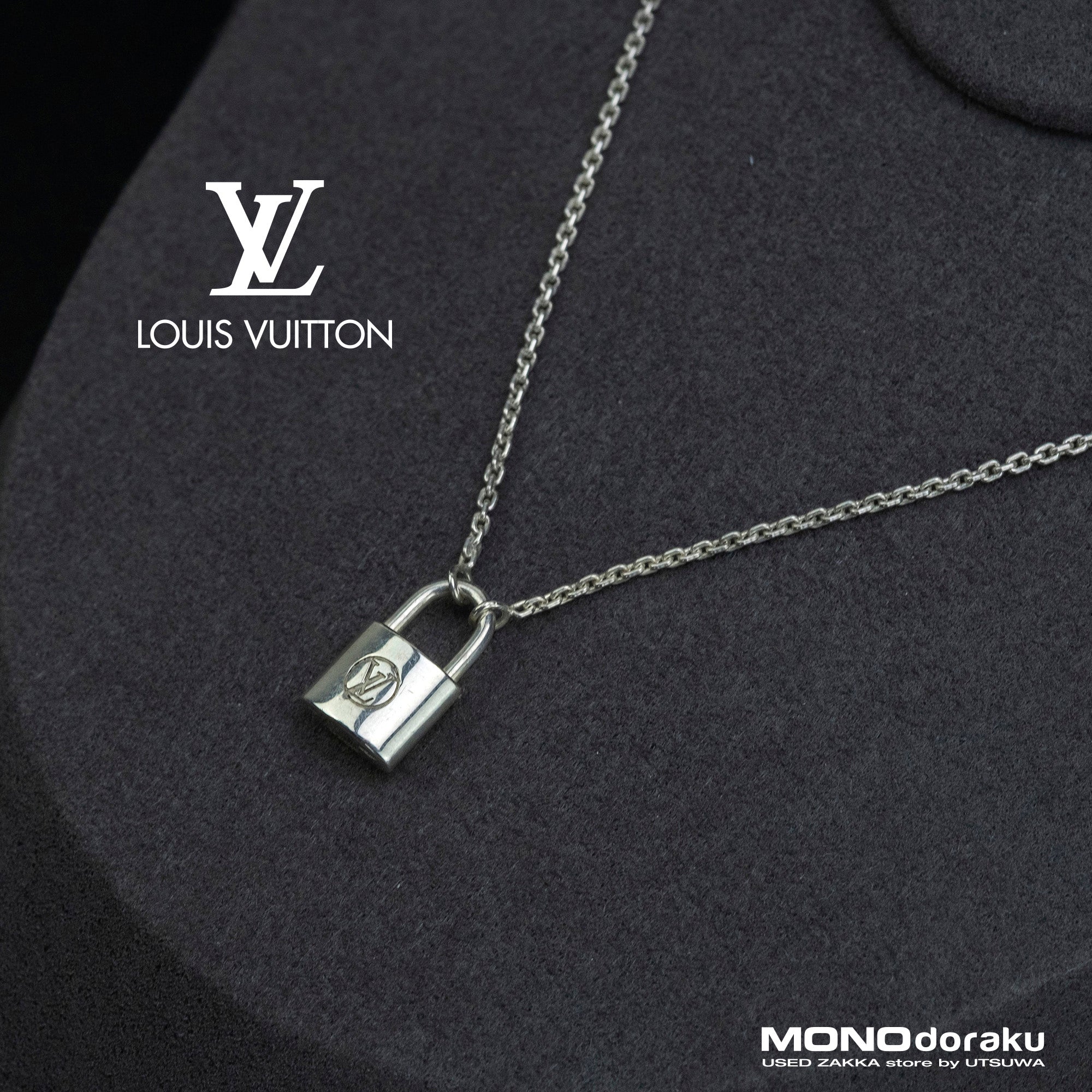 Louis Vuitton Lockit Necklace D22397, 925 Sterling Silver Padlock Pendant