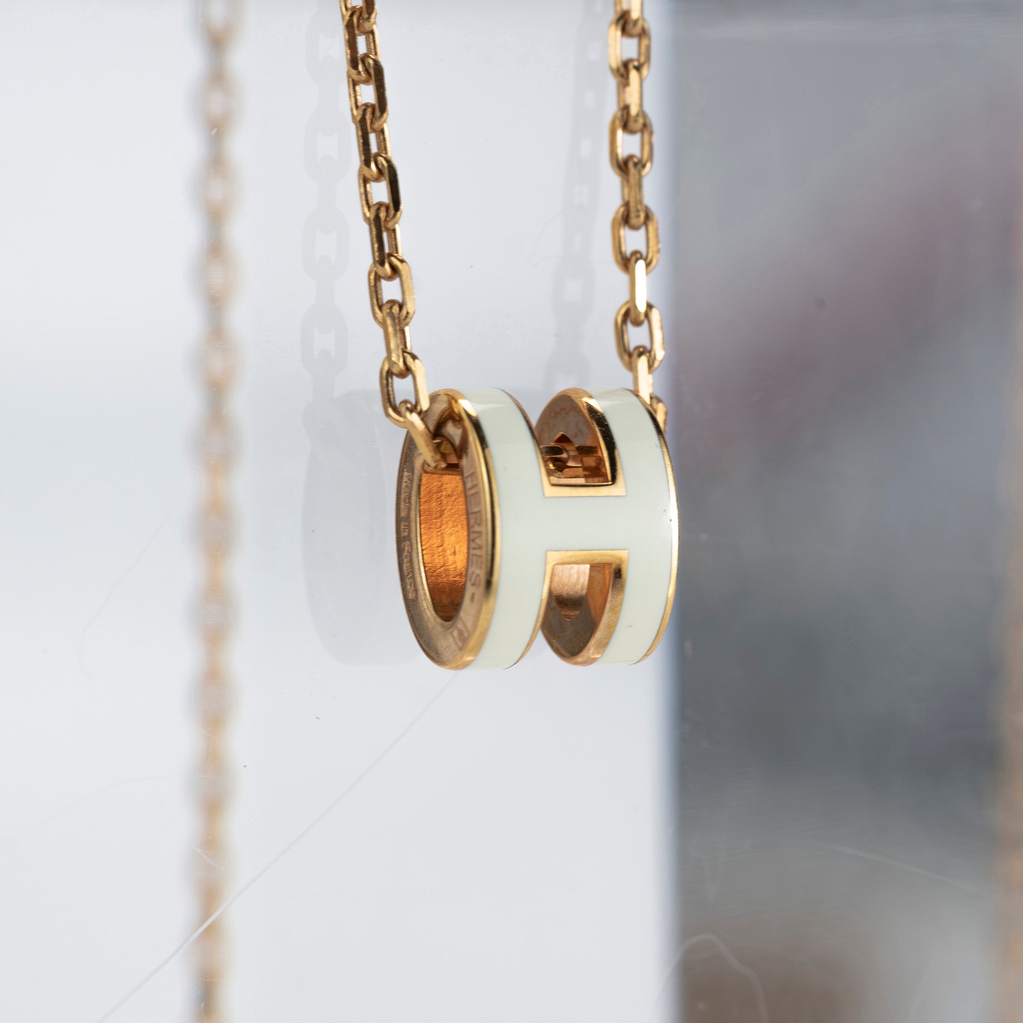 Hermès Pop H Necklace, Gold Plated and White Enamel, H Logo, Box and Dust Bag Included, Excellent Condition