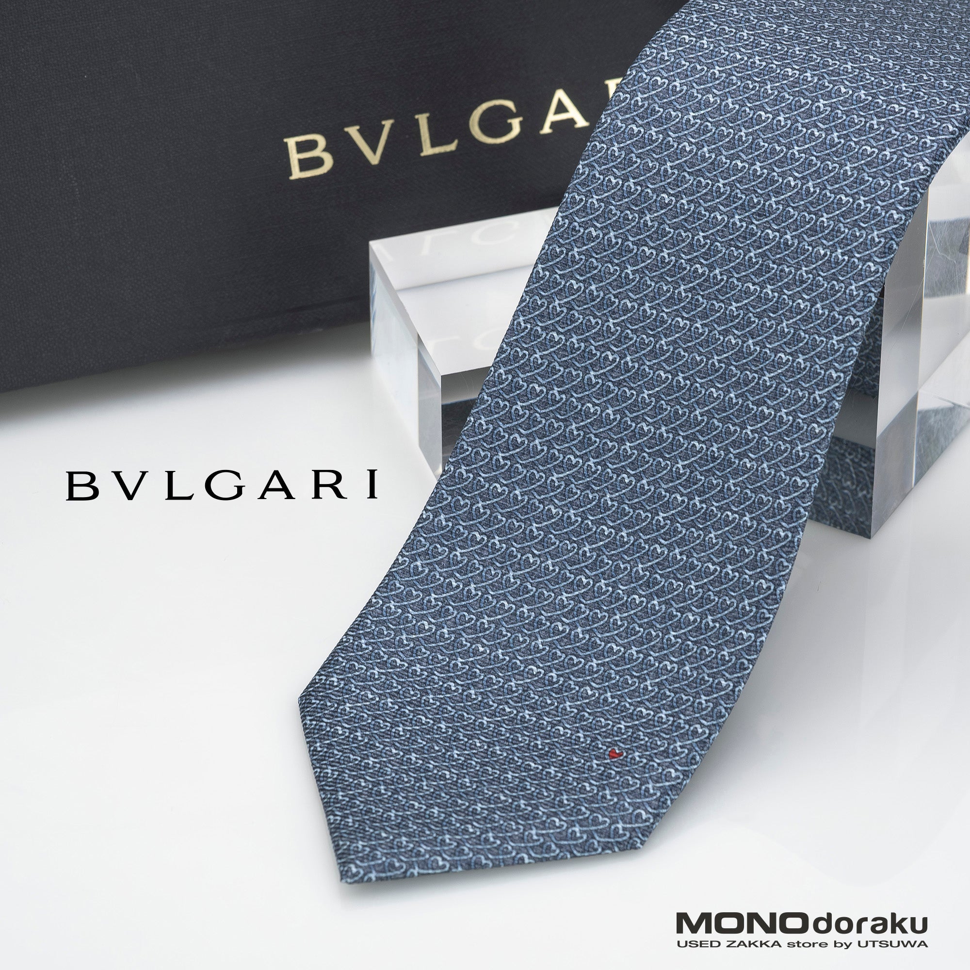 Bvlgari BVLGARI tie, 100% silk, blue, heart-like geometric pattern, tags included, unused