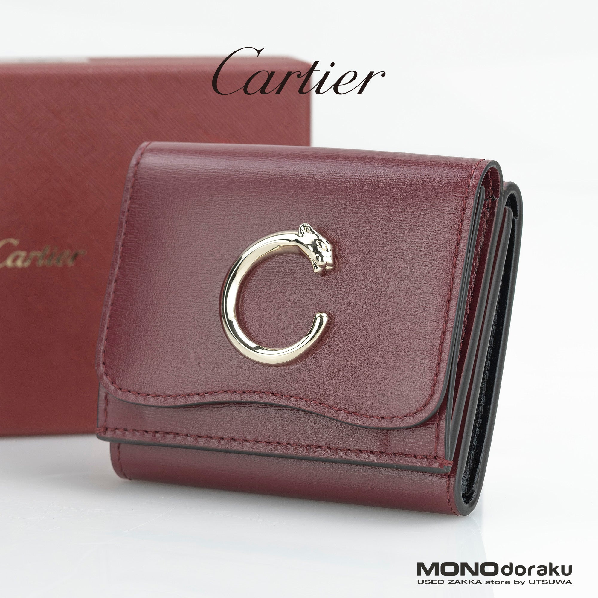 Cartier Panthère de Cartier Tri-fold Wallet in Cherry Red Calfskin [Excellent Condition, Box Included]