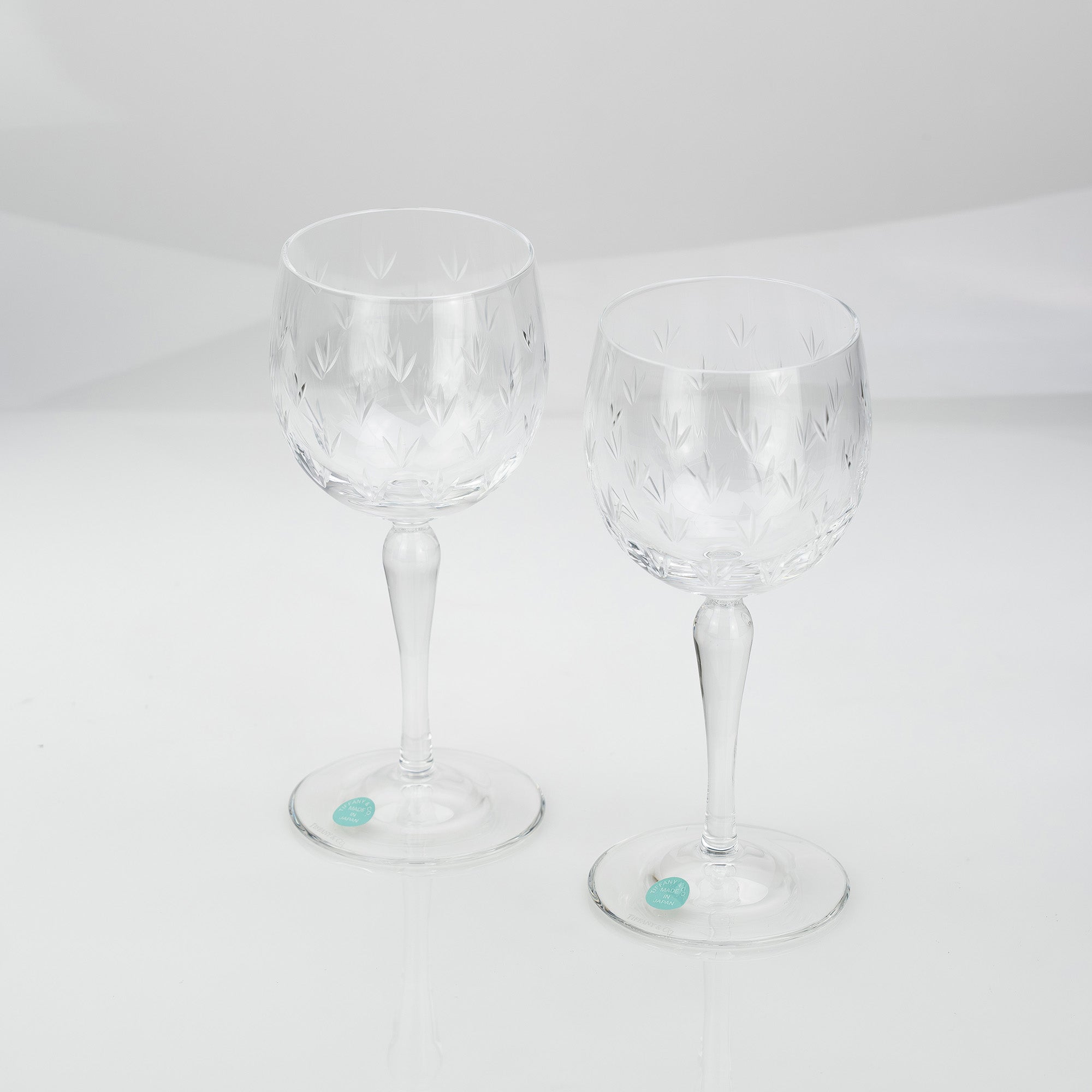 ティファニー TIFFANY & Co. フローレット クリスタルワイングラス ペア 花模様 エッチング 【美品・箱付】