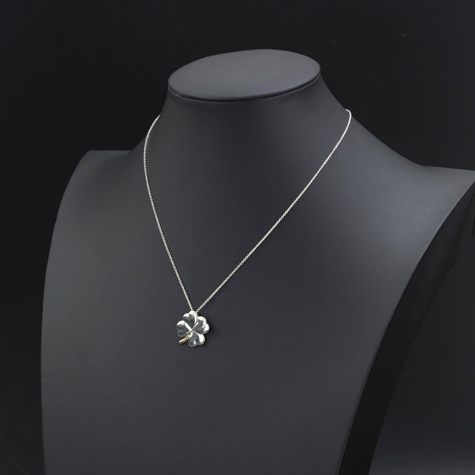 Tiffany &amp; Co. Four-Leaf Clover Necklace, Sterling Silver 925 x 18K Gold, Pendant, Women's, Lucky Charm.