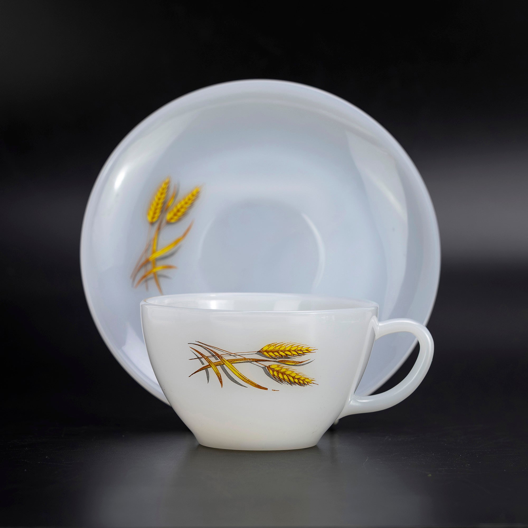 ファイヤーキング  ウィート Fire-King Wheat カップ＆ソーサー ミルクガラス 1950～60年代 アメリカ製【ヴィンテージ】