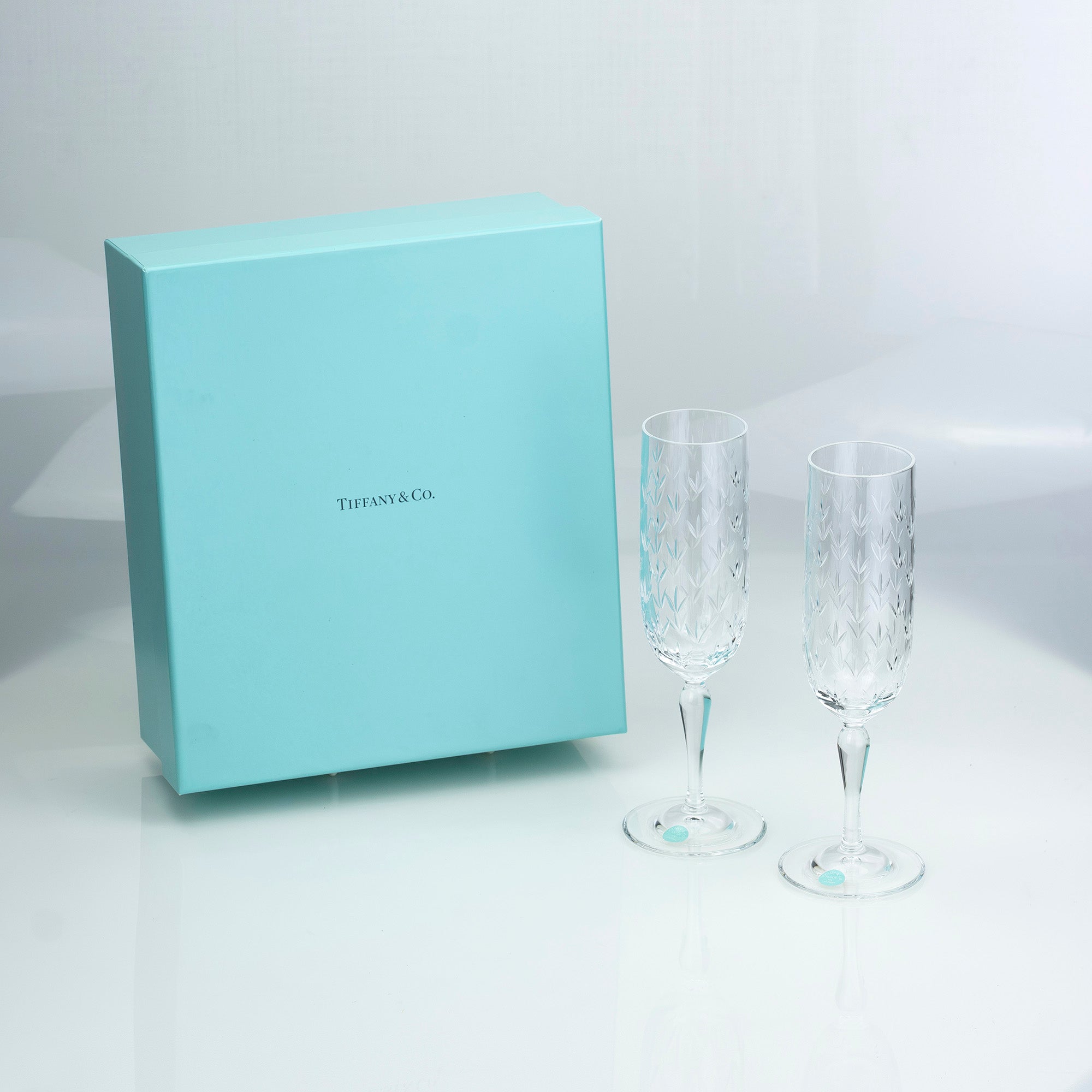 ティファニー TIFFANY & Co. フローレット クリスタルグラス ペア シャンパングラス  【美品・箱付】