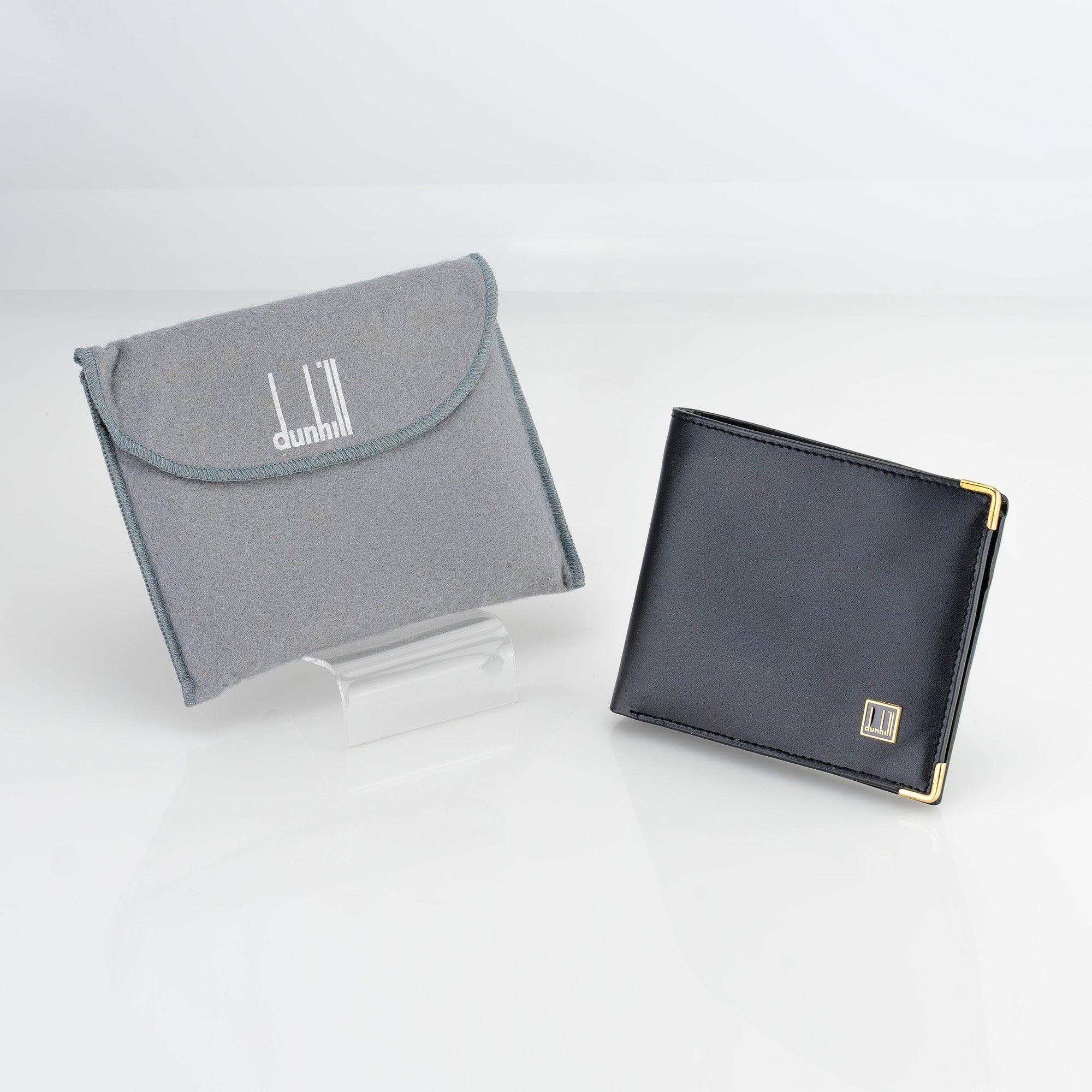 ダンヒル dunhill オックスフォード 二つ折り財布 レザー ブラック ゴールド金具 ロゴ刻印 スリム コンパクト 保存袋付
