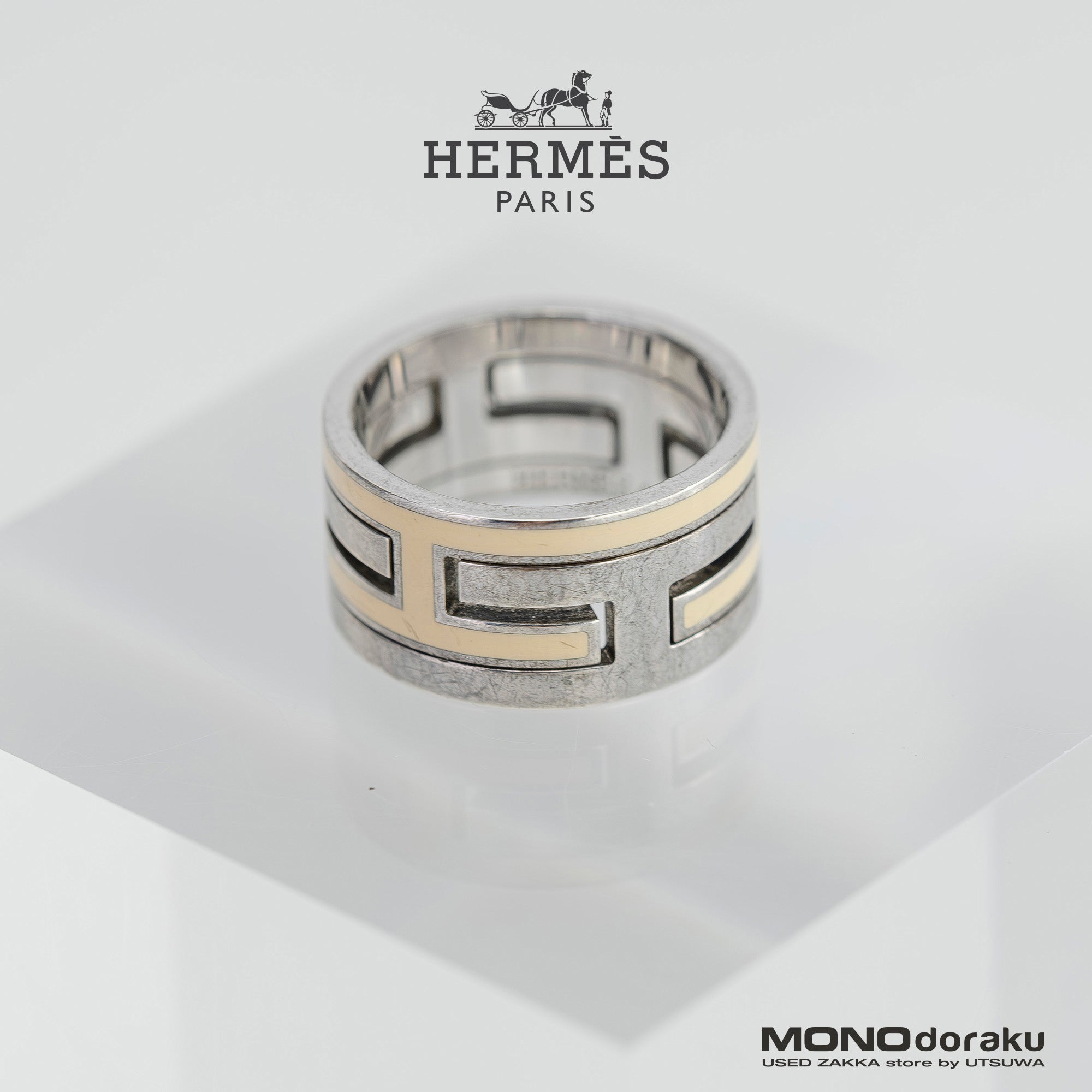 エルメス HERMES ムーブアッシュ リング #51 約11号 ベージュ×シルバー Hモチーフ レディース 指輪 アクセサリー