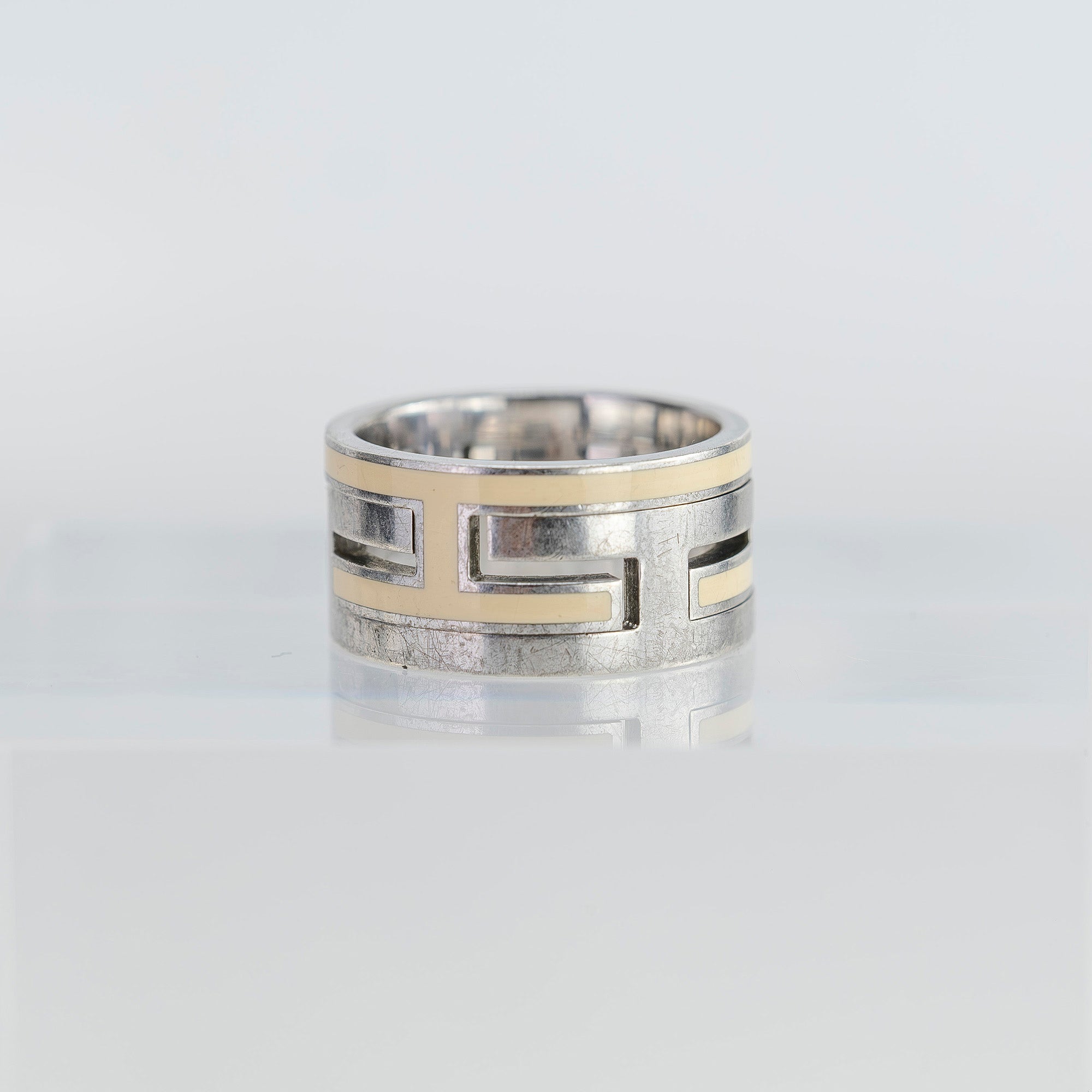 エルメス HERMES ムーブアッシュ リング #51 約11号 ベージュ×シルバー Hモチーフ レディース 指輪 アクセサリー