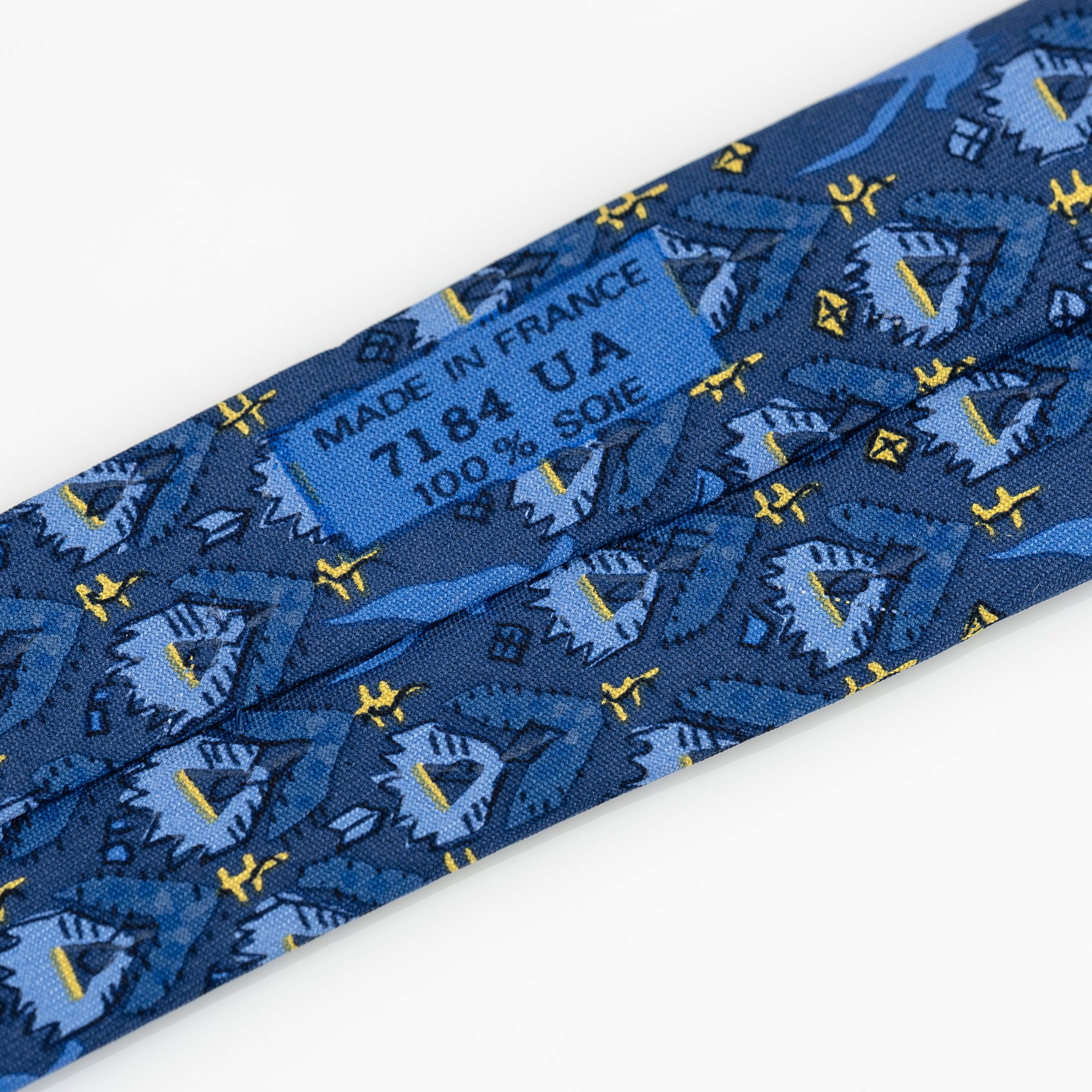 当店オーダー品 エルメス HERMES ネクタイ ブルー系 花柄モチーフ 鳥 