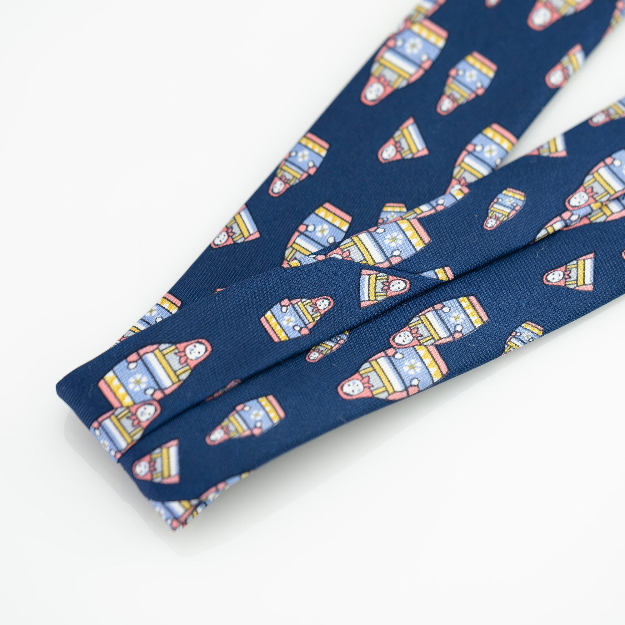 エルメス HERMES ネクタイ ネイビー系 マトリョーシカ柄 シルク100％  メンズ ブランドネクタイ 高級小物 フランス製【箱付】