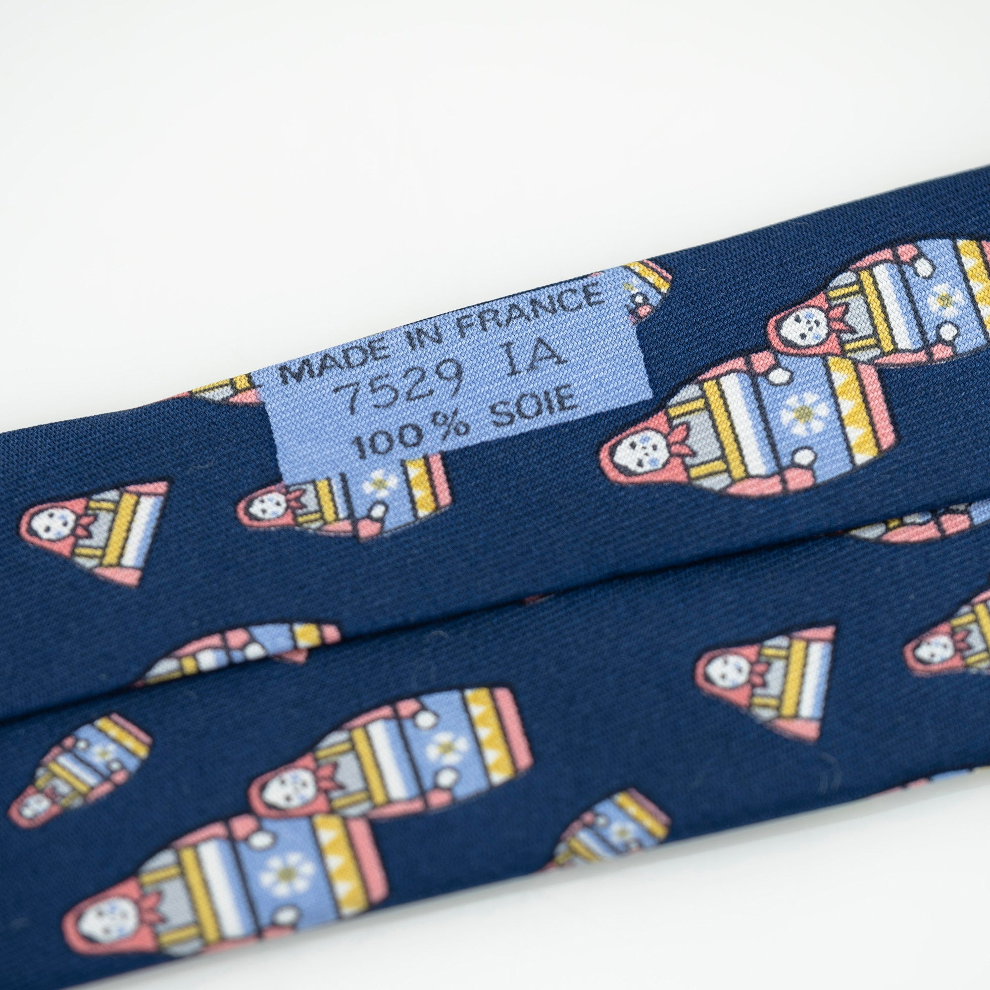 エルメス HERMES ネクタイ ネイビー系 マトリョーシカ柄 シルク100％  メンズ ブランドネクタイ 高級小物 フランス製【箱付】