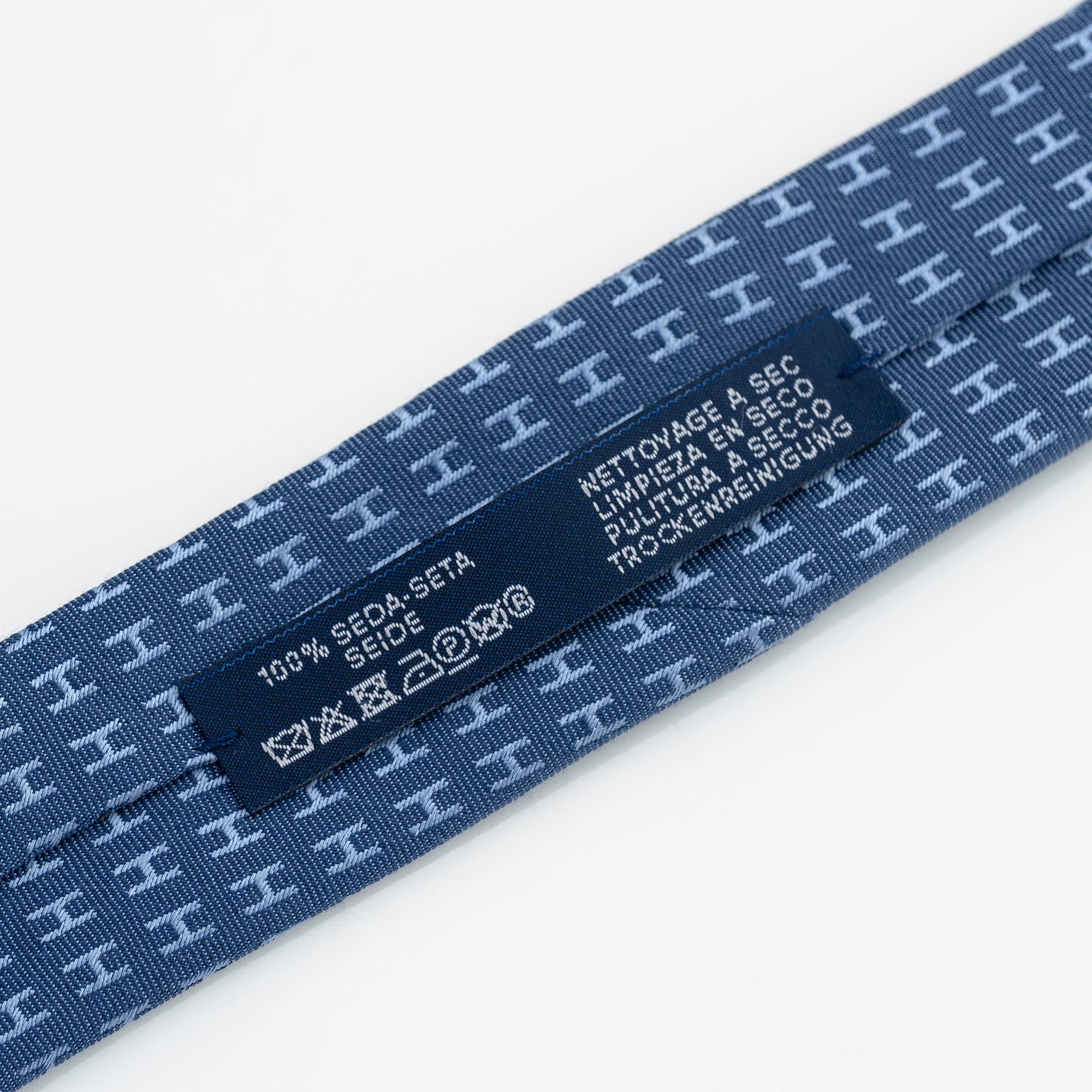 エルメス HERMES  Hロゴ 総柄 ネクタイ ネイビー ブルー  シルク100% 【箱付】(1)