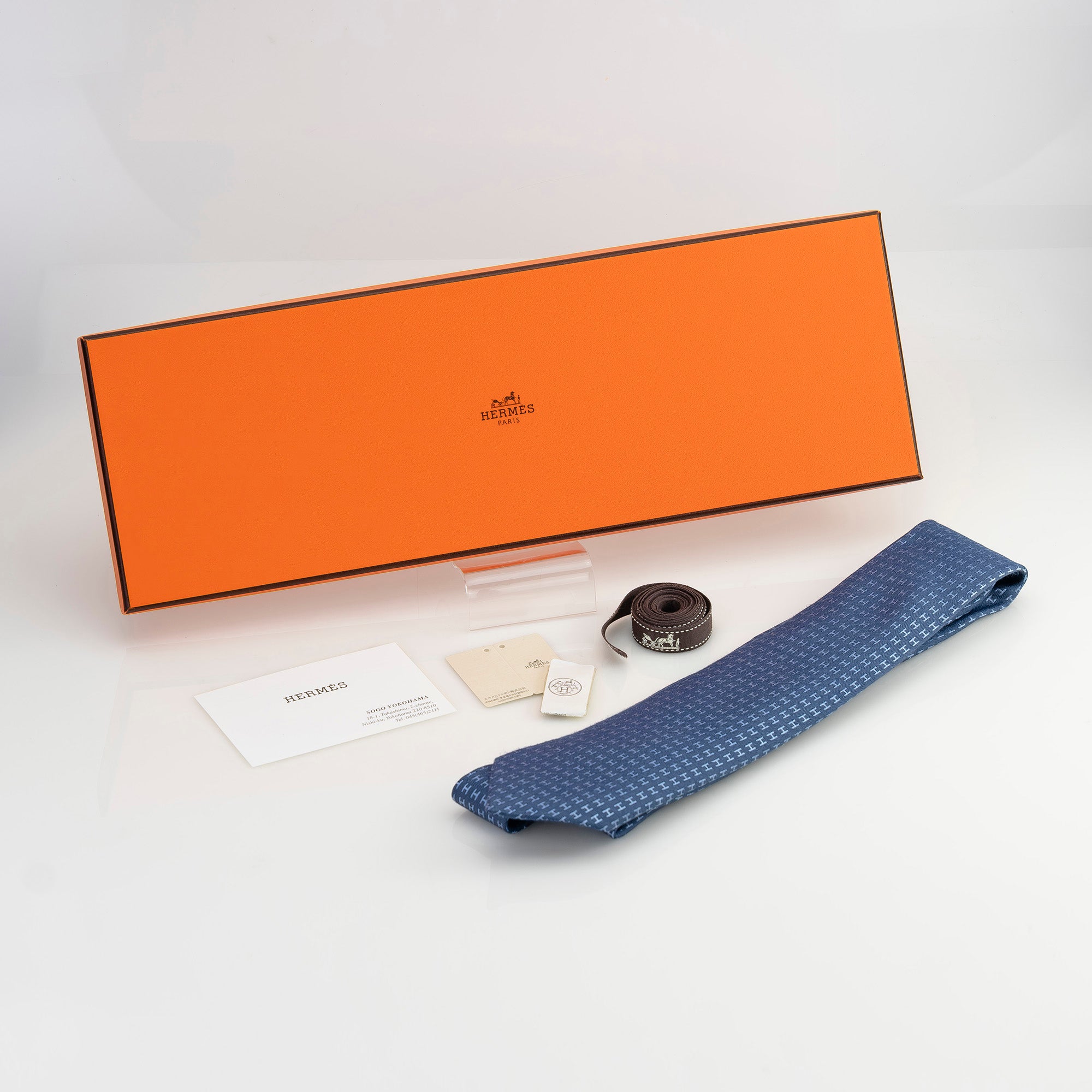 エルメス HERMES  Hロゴ 総柄 ネクタイ ネイビー ブルー  シルク100% 【箱付】（2）