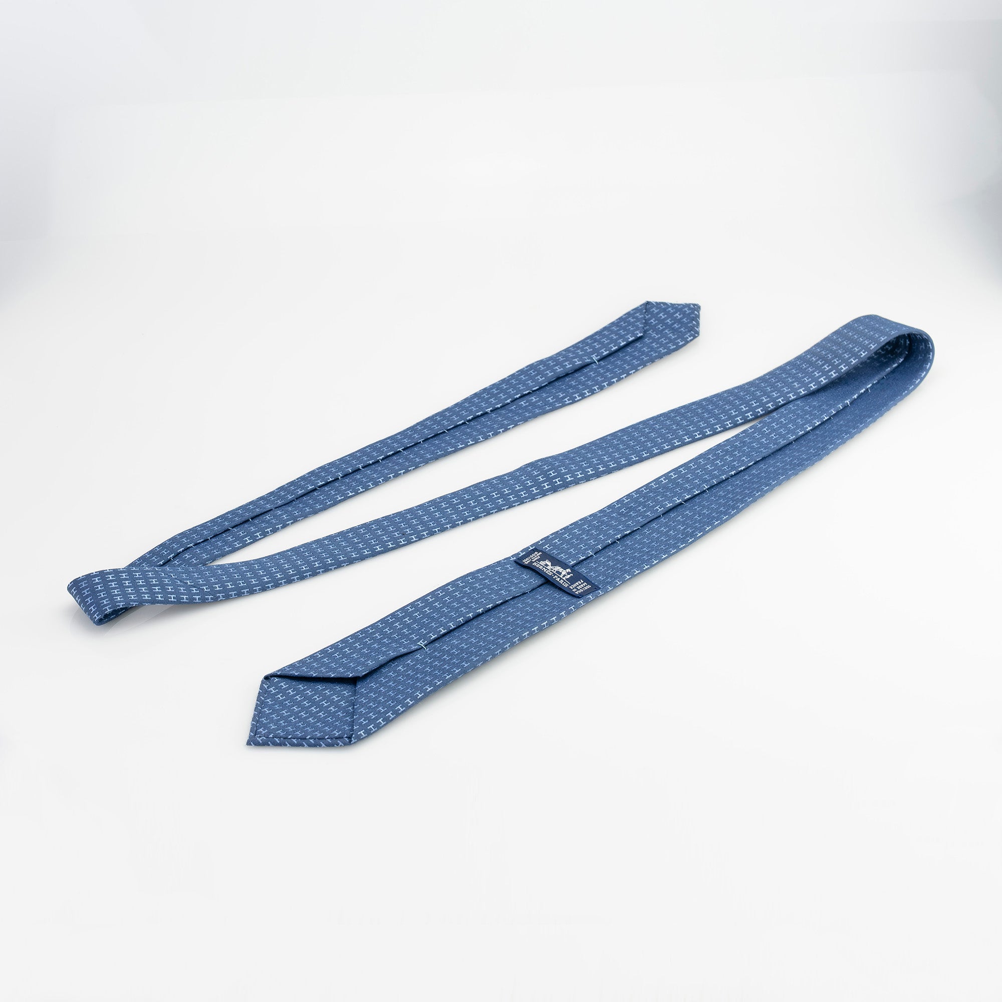 エルメス HERMES  Hロゴ 総柄 ネクタイ ネイビー ブルー  シルク100% 【箱付】（2）