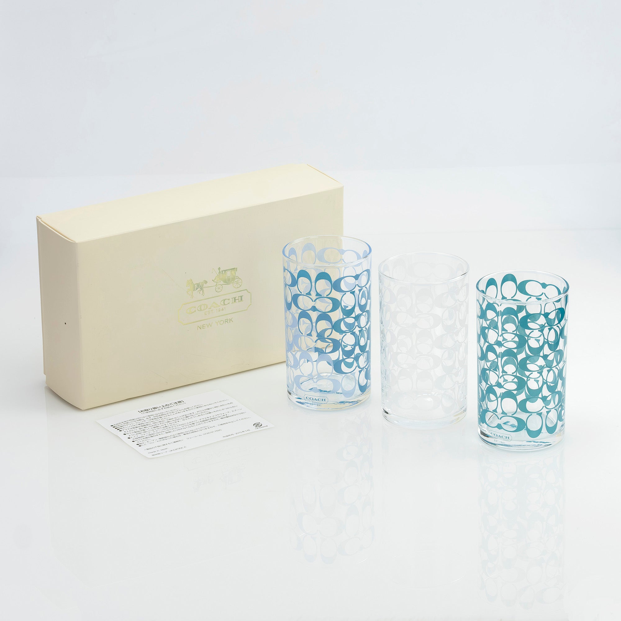 COACH Glass Set with Logo Design Tumbler, Available in 3 Colors, Novelty, Excellent Condition [Boxed]