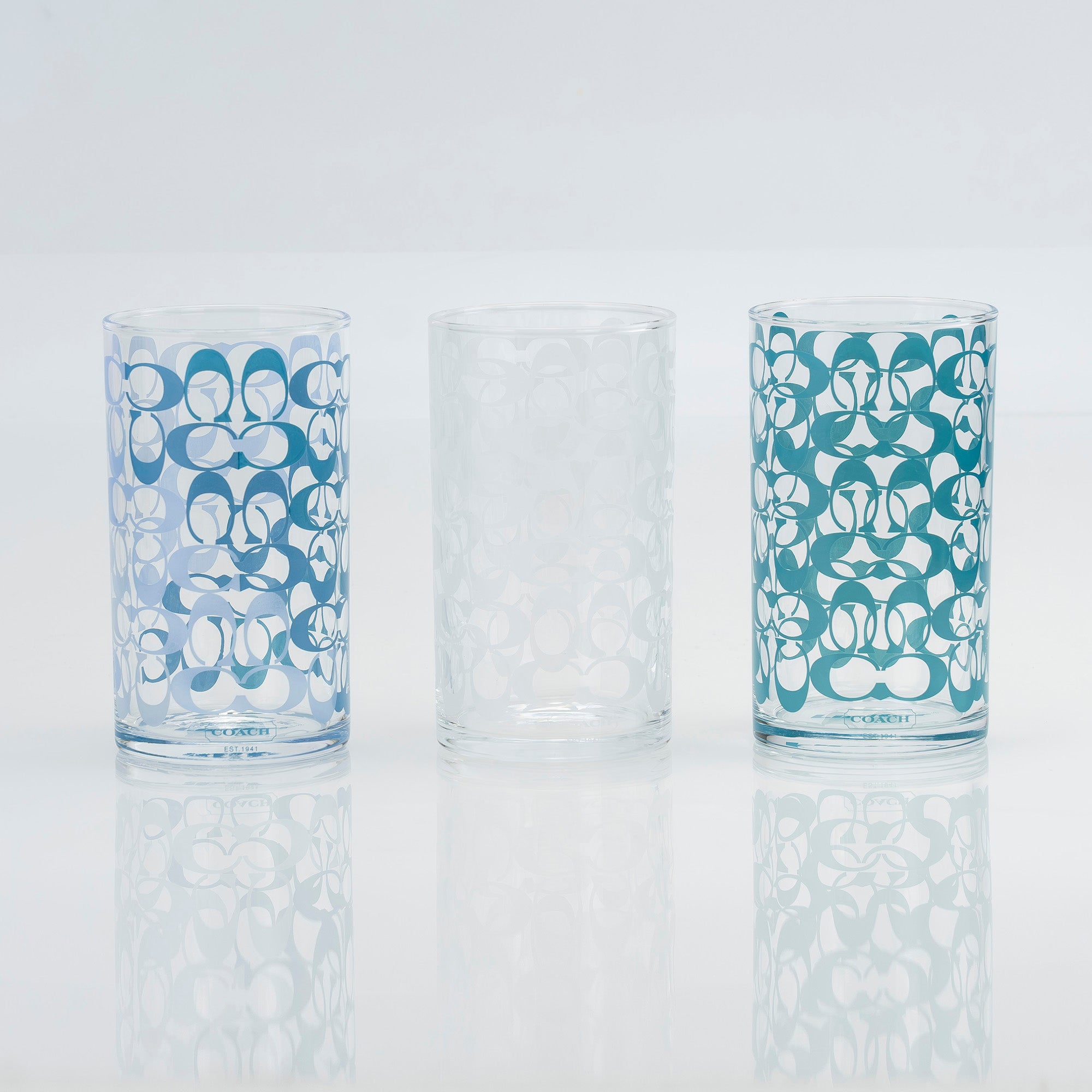 COACH Glass Set with Logo Design Tumbler, Available in 3 Colors, Novelty, Excellent Condition [Boxed]
