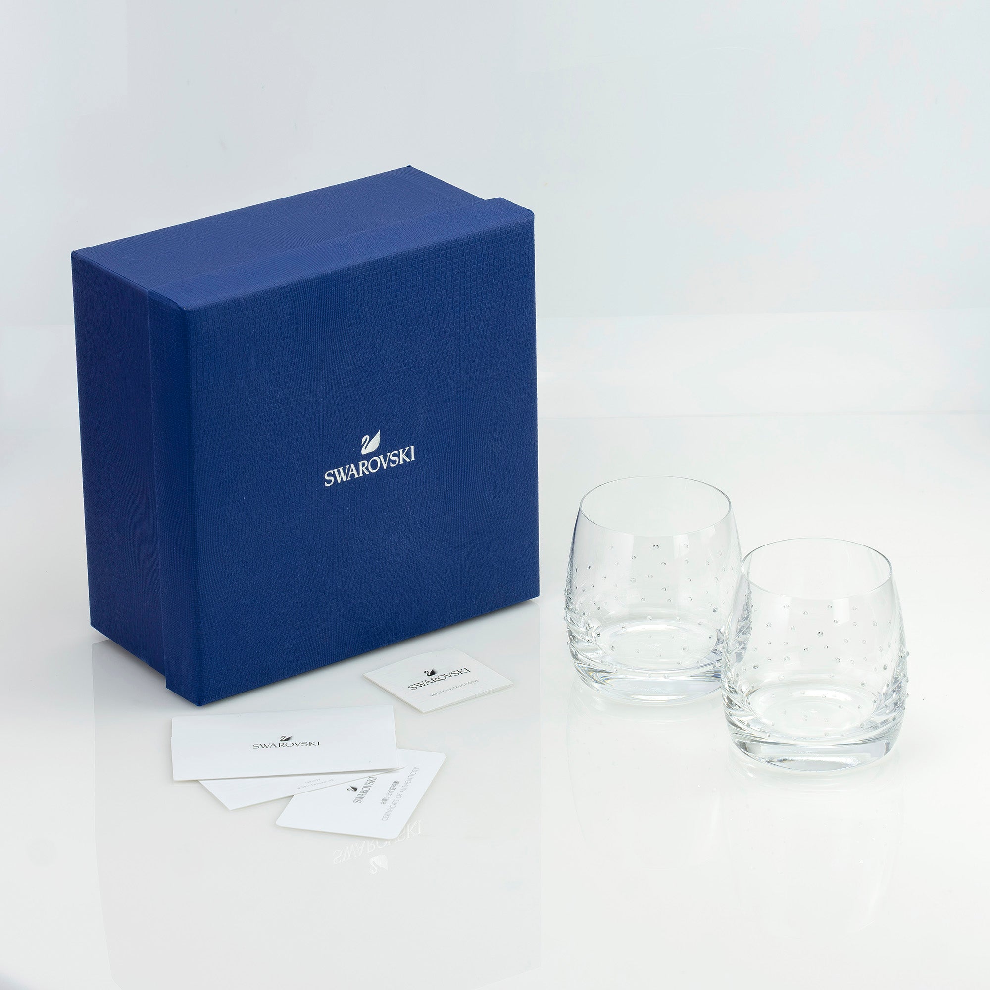 Swarovski Crystal Glass Tumbler Set of 2, Clear, Modern Design, Excellent Condition (Box Included)