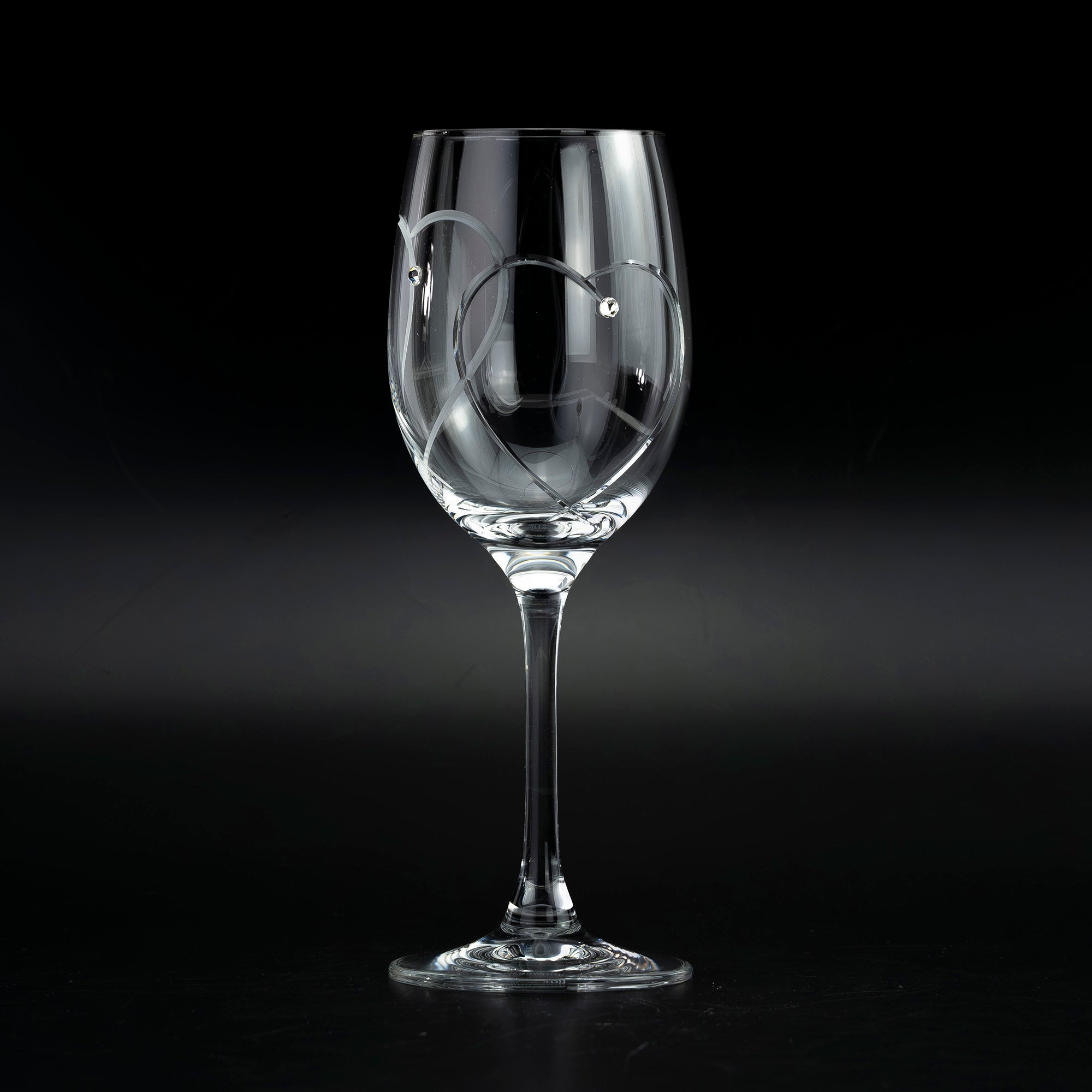 Wedgwood Promise Two Hearts Pair of Crystal Wine Glasses with Heart Motif, Feminine Design, Made in England, Excellent Condition [Boxed]