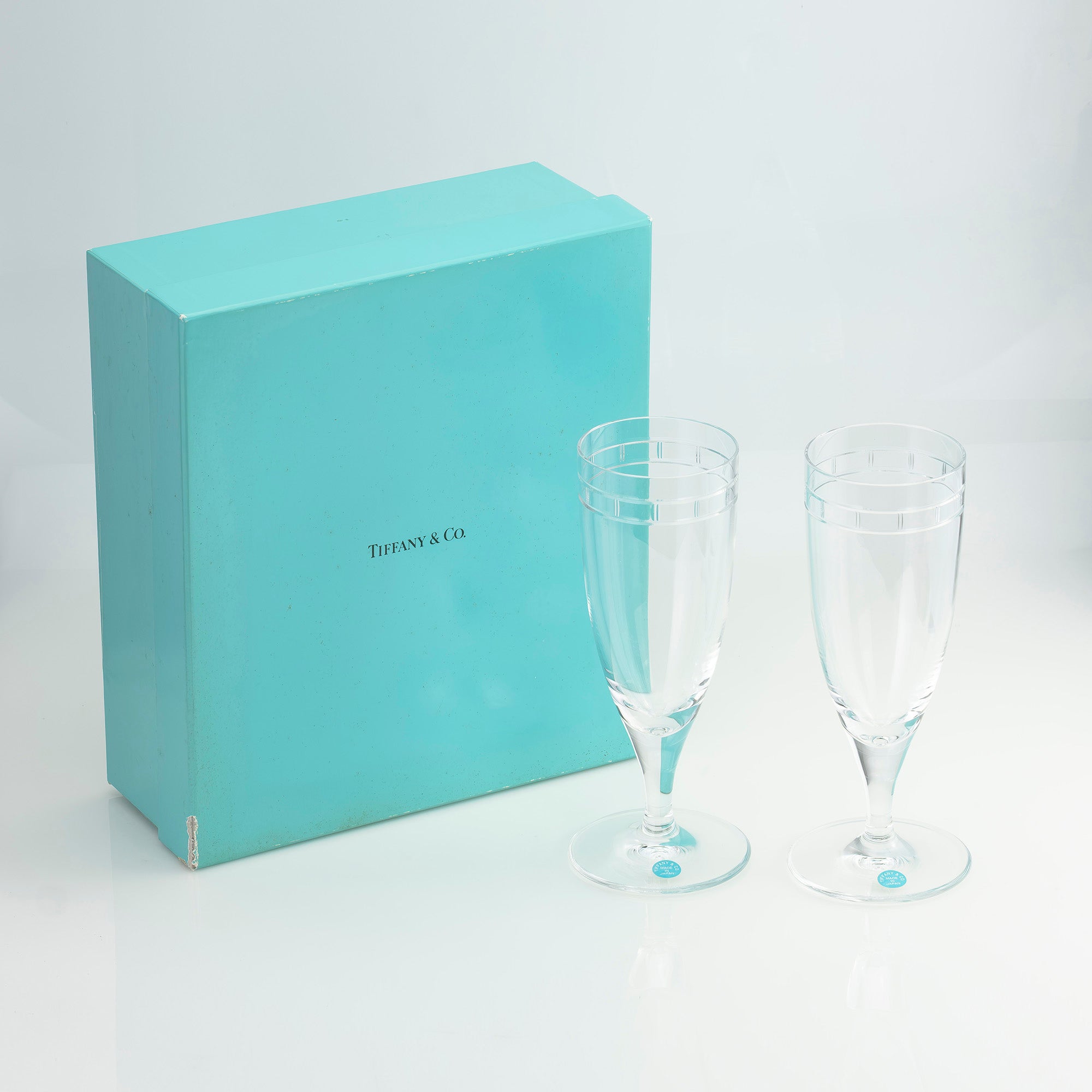 ティファニー TIFFANY＆Co. アトラス ピルスナーグラス ペア 日本製 クリスタル ローマ数字カット ガラス ビアグラス 【箱付】(1)