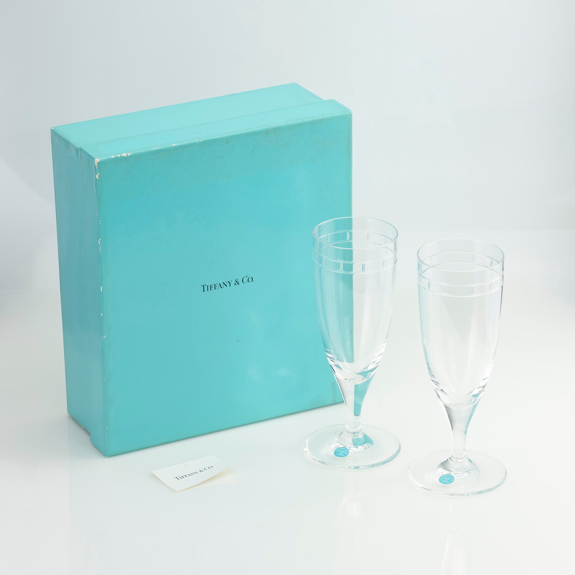 ティファニー TIFFANY＆Co. アトラス ピルスナーグラス ペア 日本製 クリスタル ローマ数字カット ガラス ビアグラス 【箱付】(2)