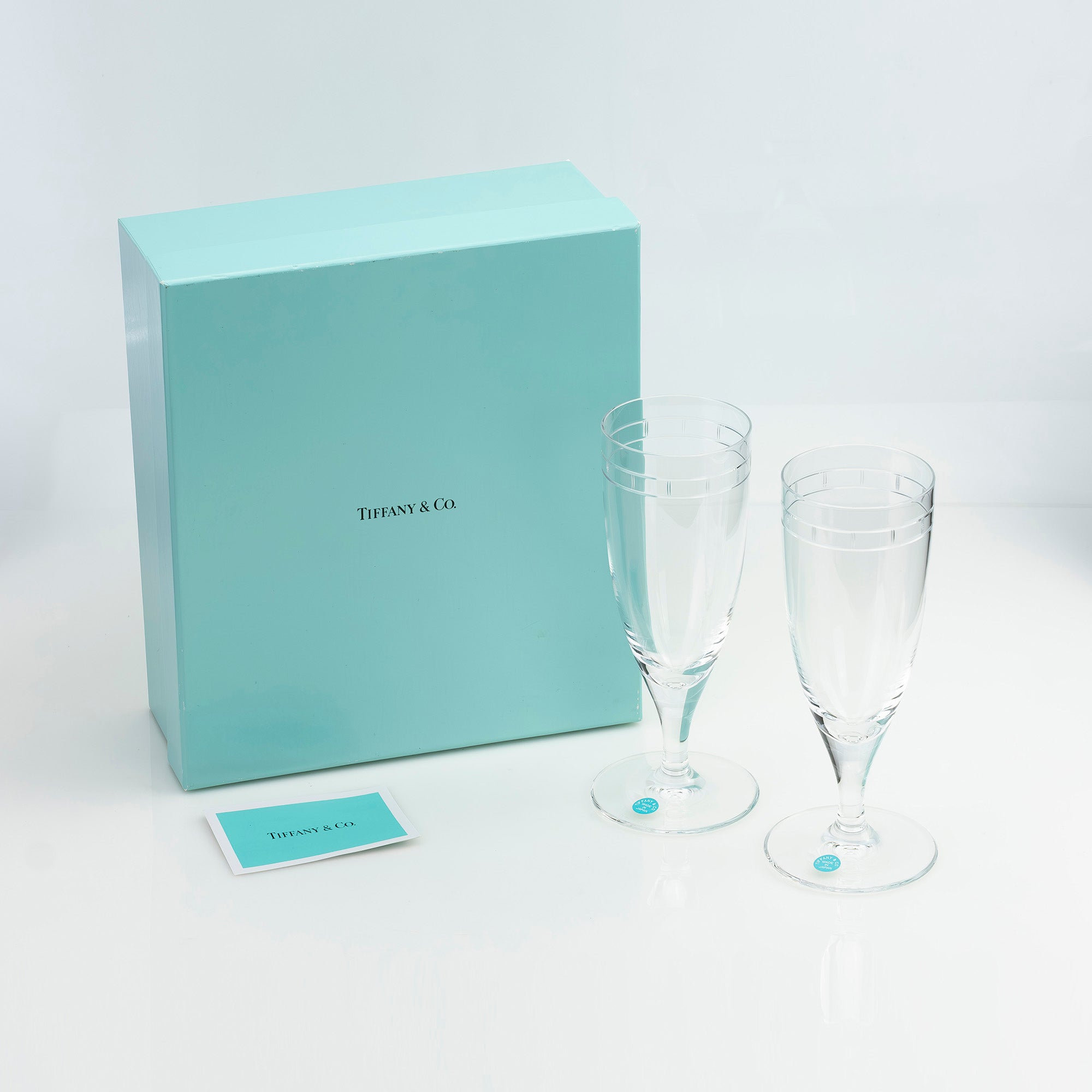 Tiffany &amp; Co. Atlas Pilsner Glasses, Pair, Made in Japan, Crystal with Roman Numerals, Beer Glasses [Boxed] (3)