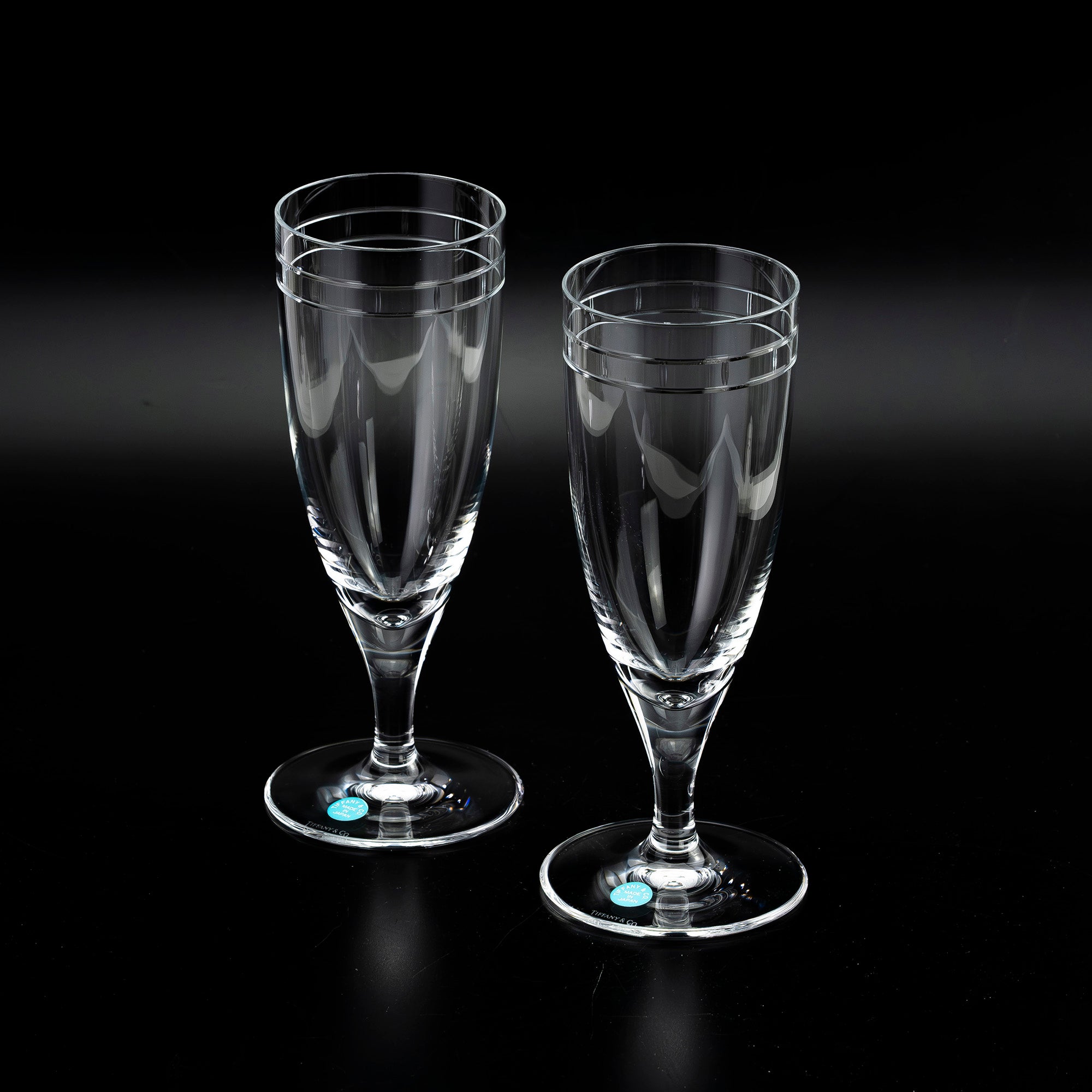 Tiffany &amp; Co. Atlas Pilsner Glasses, Pair, Made in Japan, Crystal with Roman Numerals, Beer Glasses [Boxed] (3)