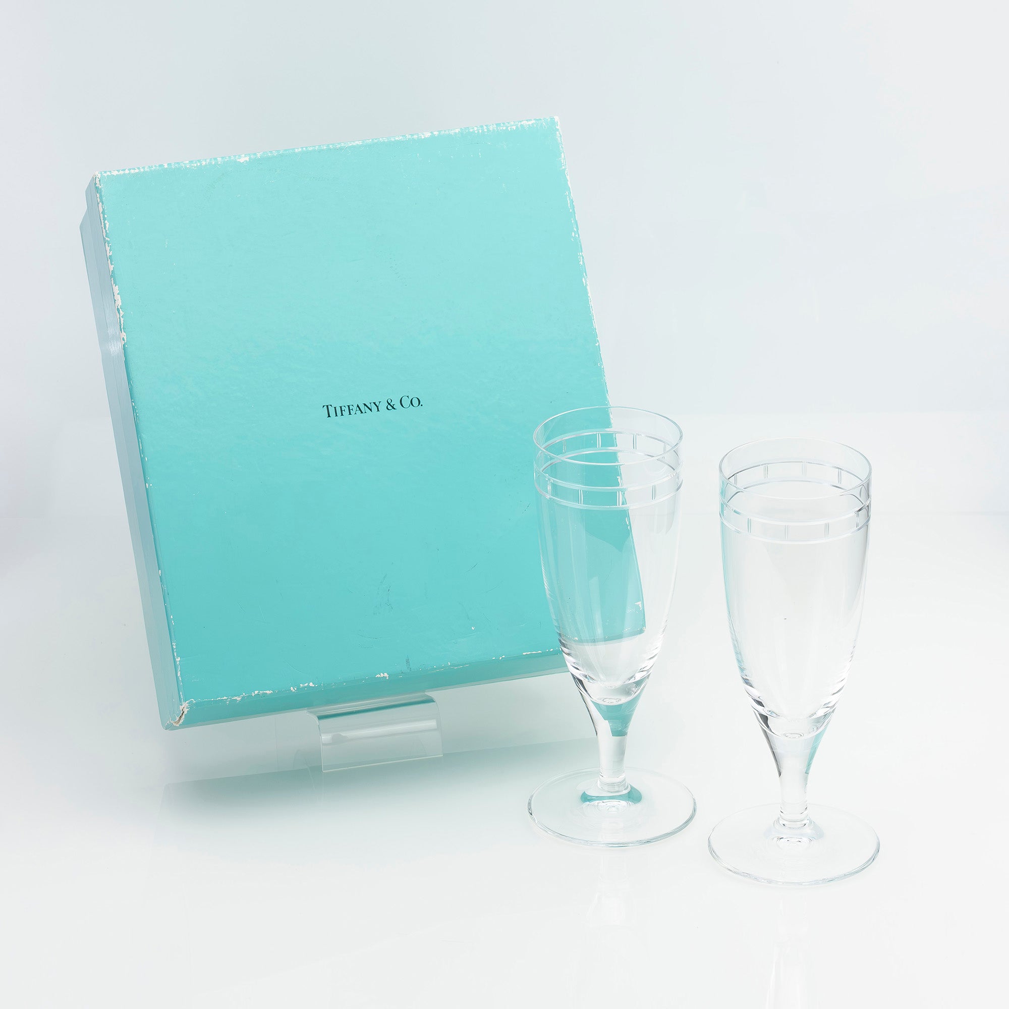 ティファニー TIFFANY＆Co. アトラス ピルスナーグラス ペア 日本製 クリスタル ローマ数字カット ガラス ビアグラス 【箱付】(4)